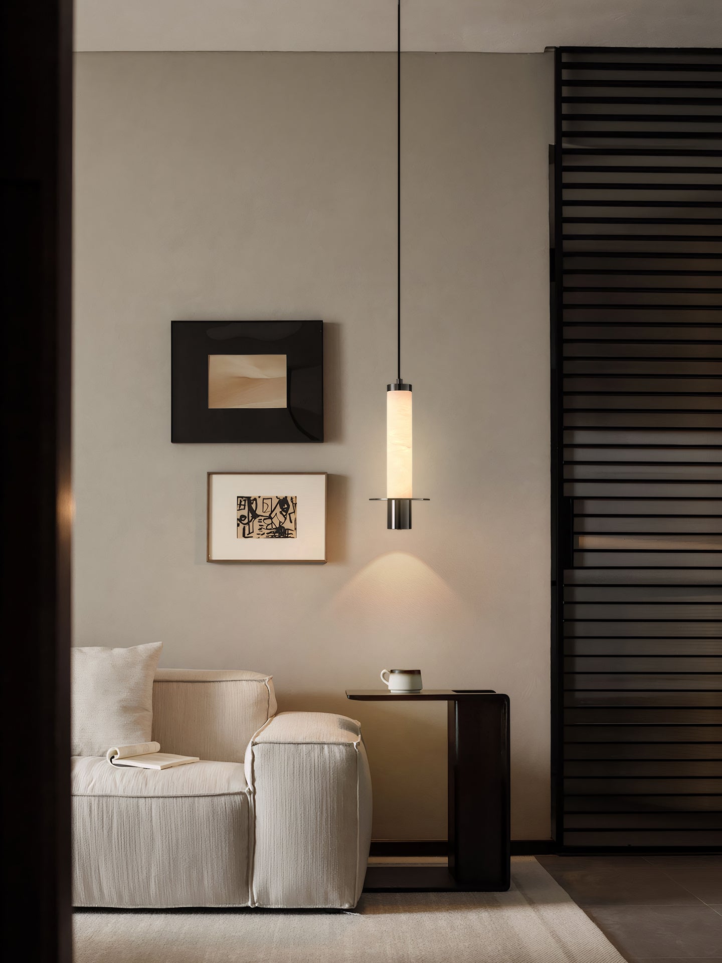 Lyra Slim Alabaster Cylindrical Pendant Lamp-Neutral Decor