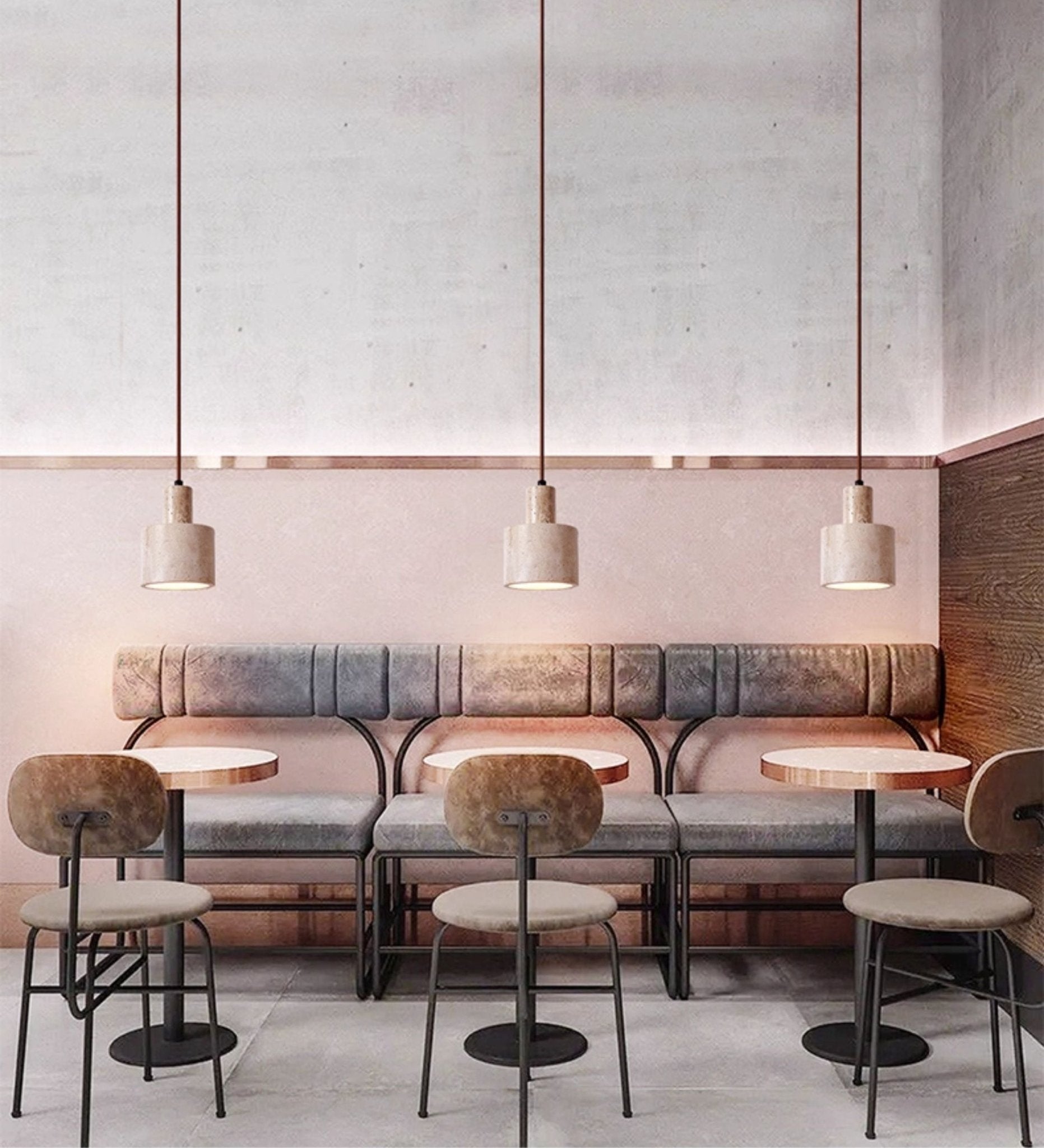 Cylindrical Travertine Pendant Lamp-Neutral Decor