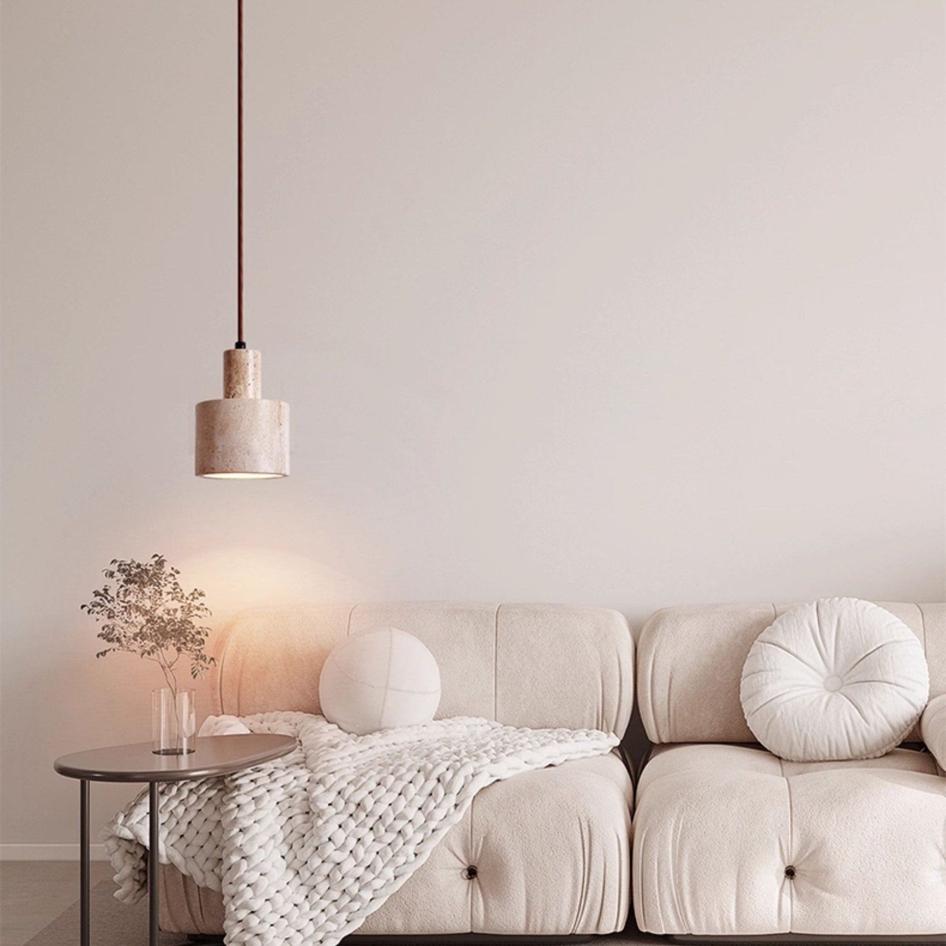 Cylindrical Travertine Pendant Lamp-Neutral Decor