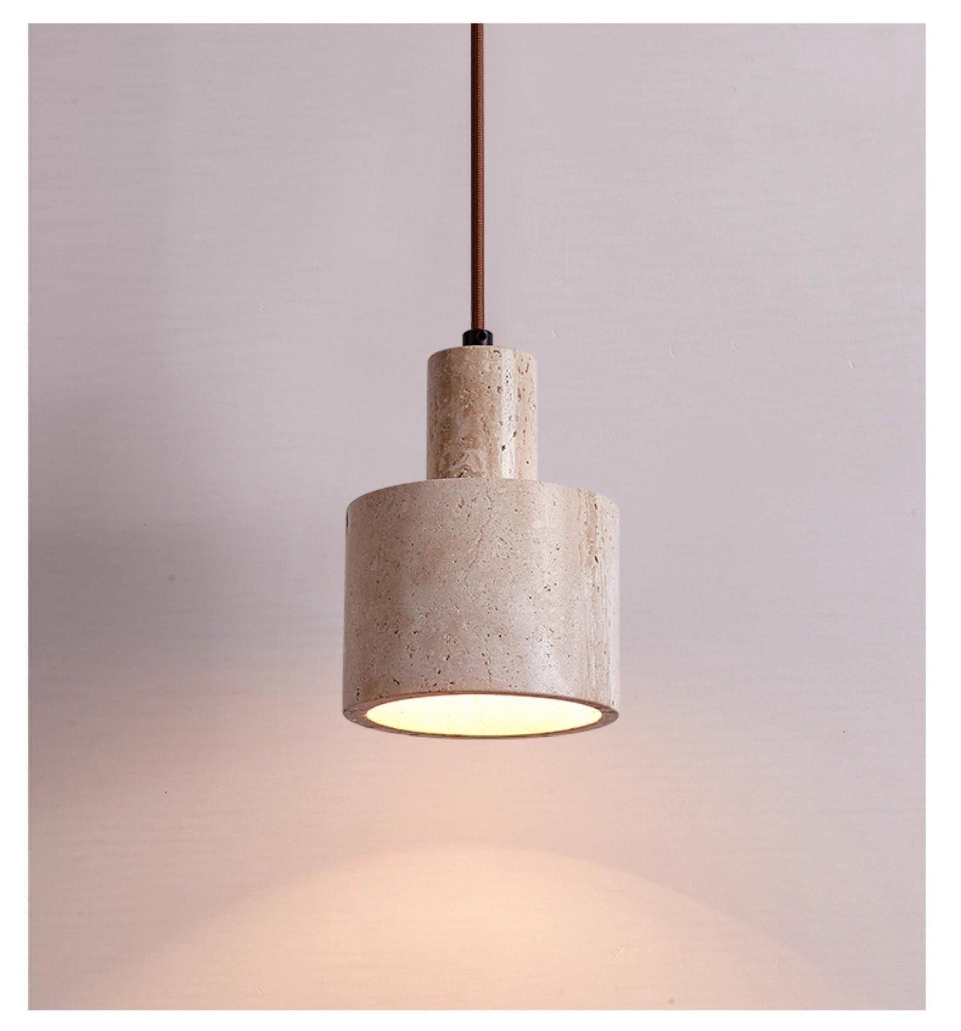 Cylindrical Travertine Pendant Lamp-Neutral Decor
