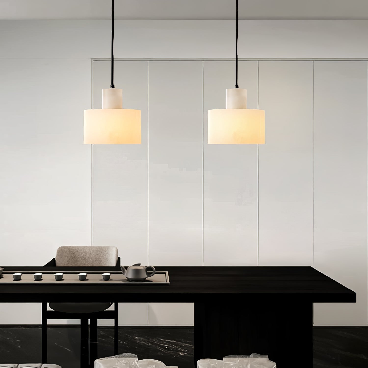 Alabaster Pendant Lgiht Dual Cylindrical-Neutral Decor