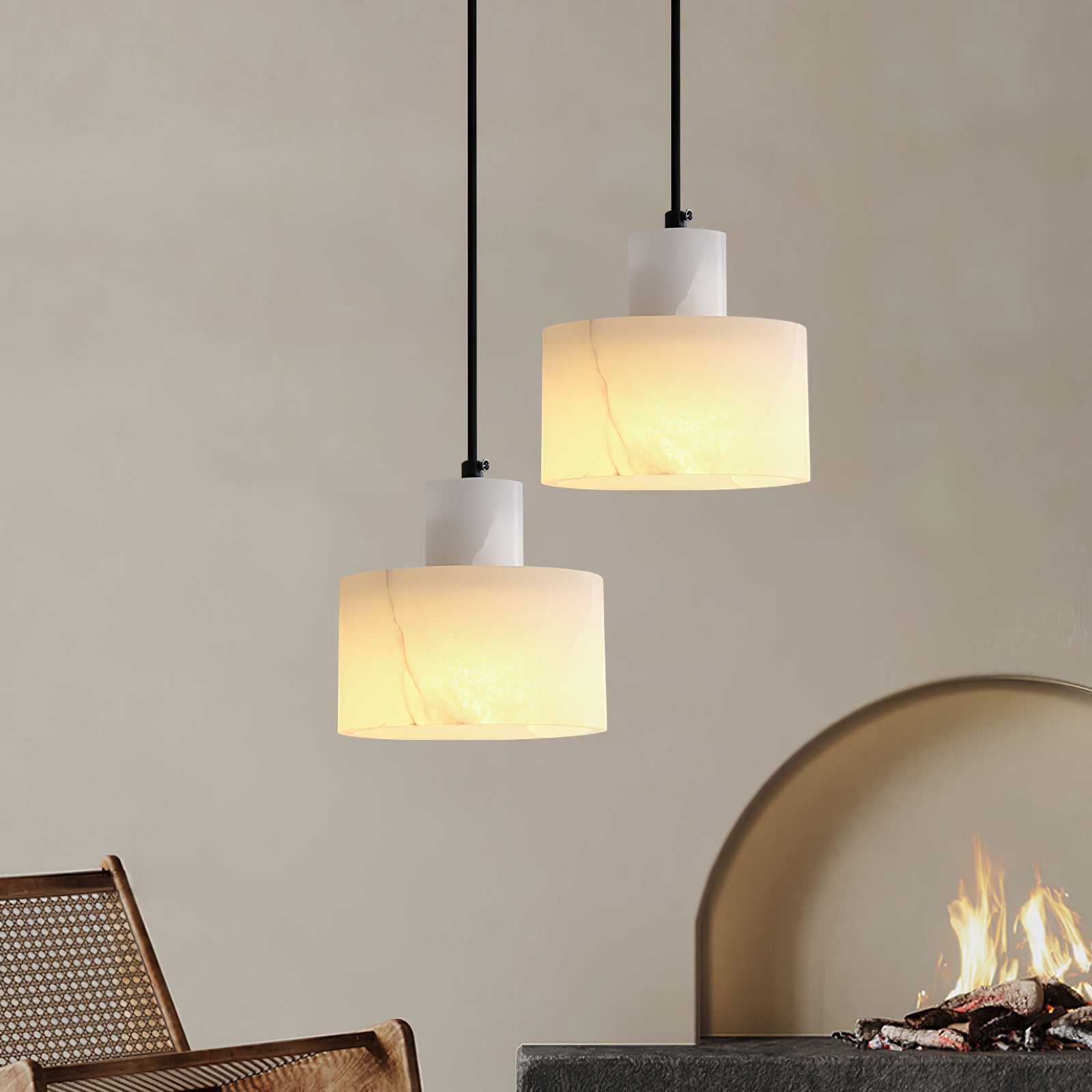 Alabaster Pendant Lgiht Dual Cylindrical-Neutral Decor