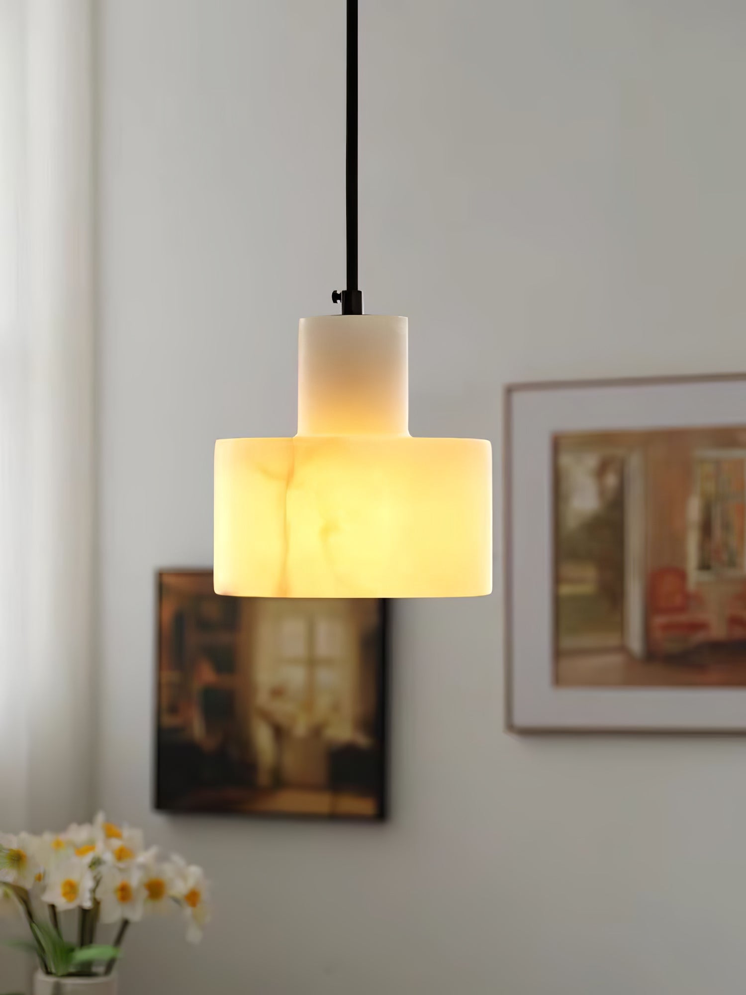 Alabaster Pendant Lgiht Dual Cylindrical-Neutral Decor