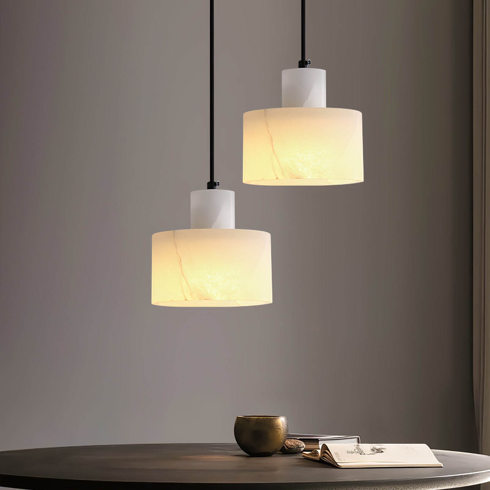 Alabaster Pendant Lgiht Dual Cylindrical-Neutral Decor