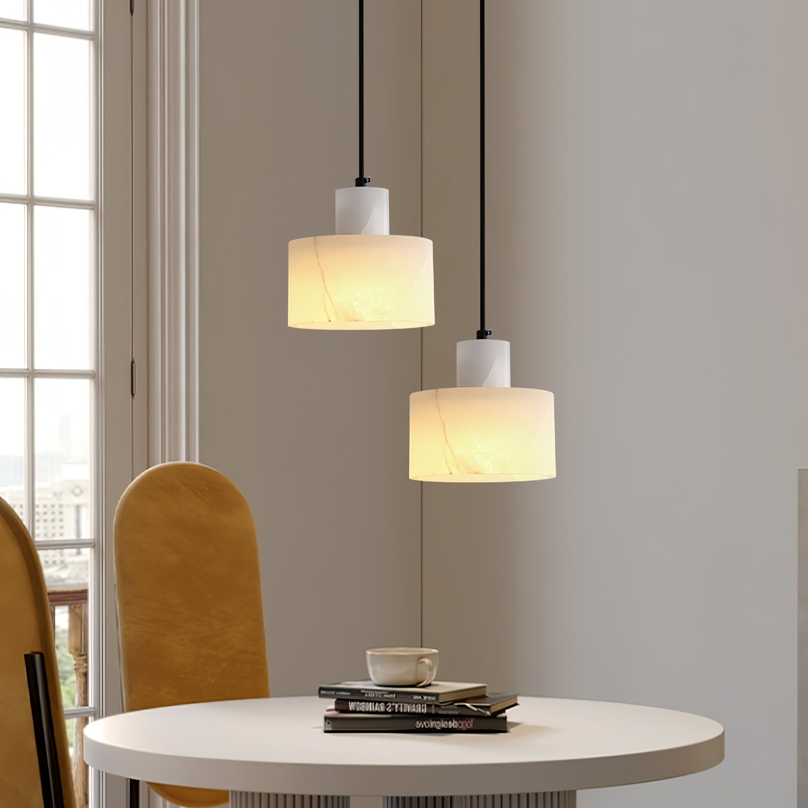 Alabaster Pendant Lgiht Dual Cylindrical-Neutral Decor