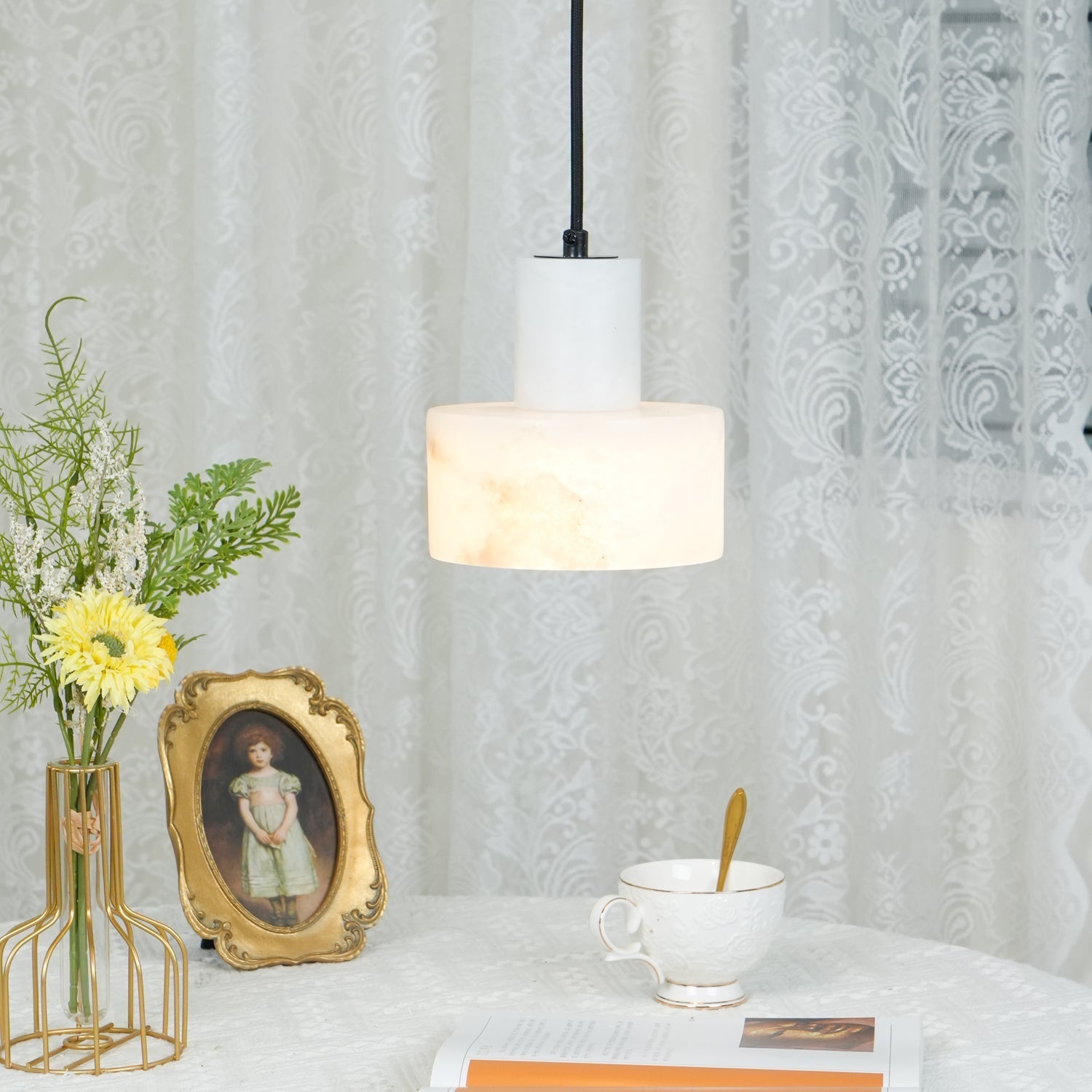 Alabaster Pendant Lgiht Dual Cylindrical-Neutral Decor