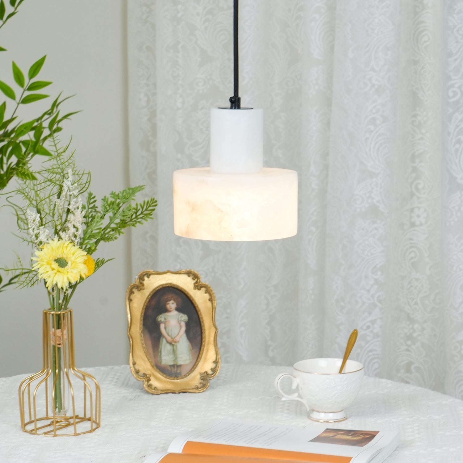 Alabaster Pendant Lgiht Dual Cylindrical-Neutral Decor