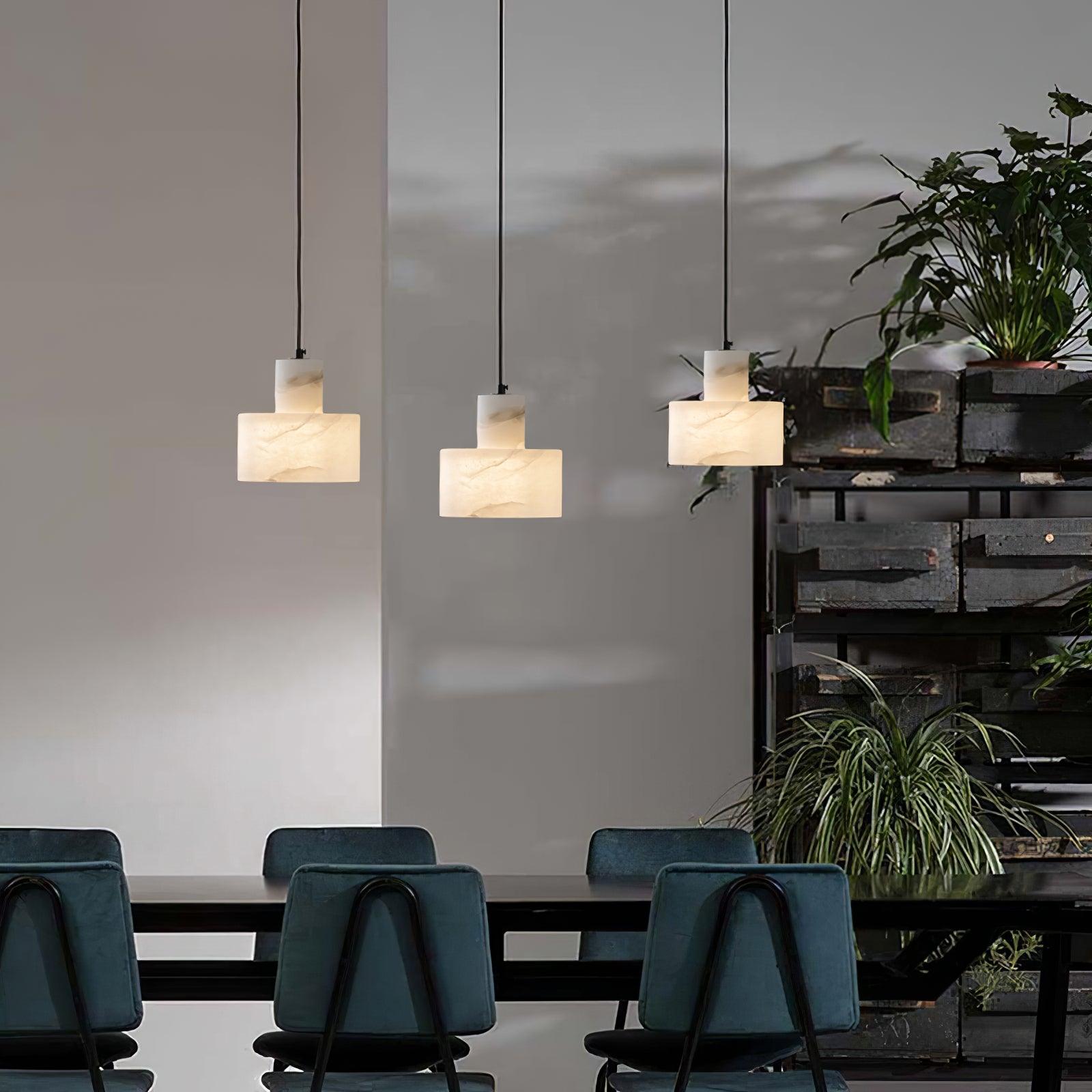 Alabaster Pendant Lgiht Dual Cylindrical-Neutral Decor