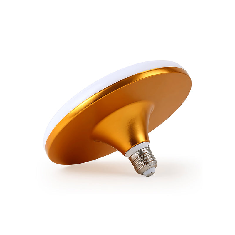 Flying saucer LED bulb installed in a modern pendant light, demonstrating its low-profile design.