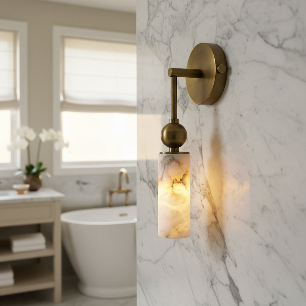 Front view of the nickel finish Metro Alabaster Wall Lamp.