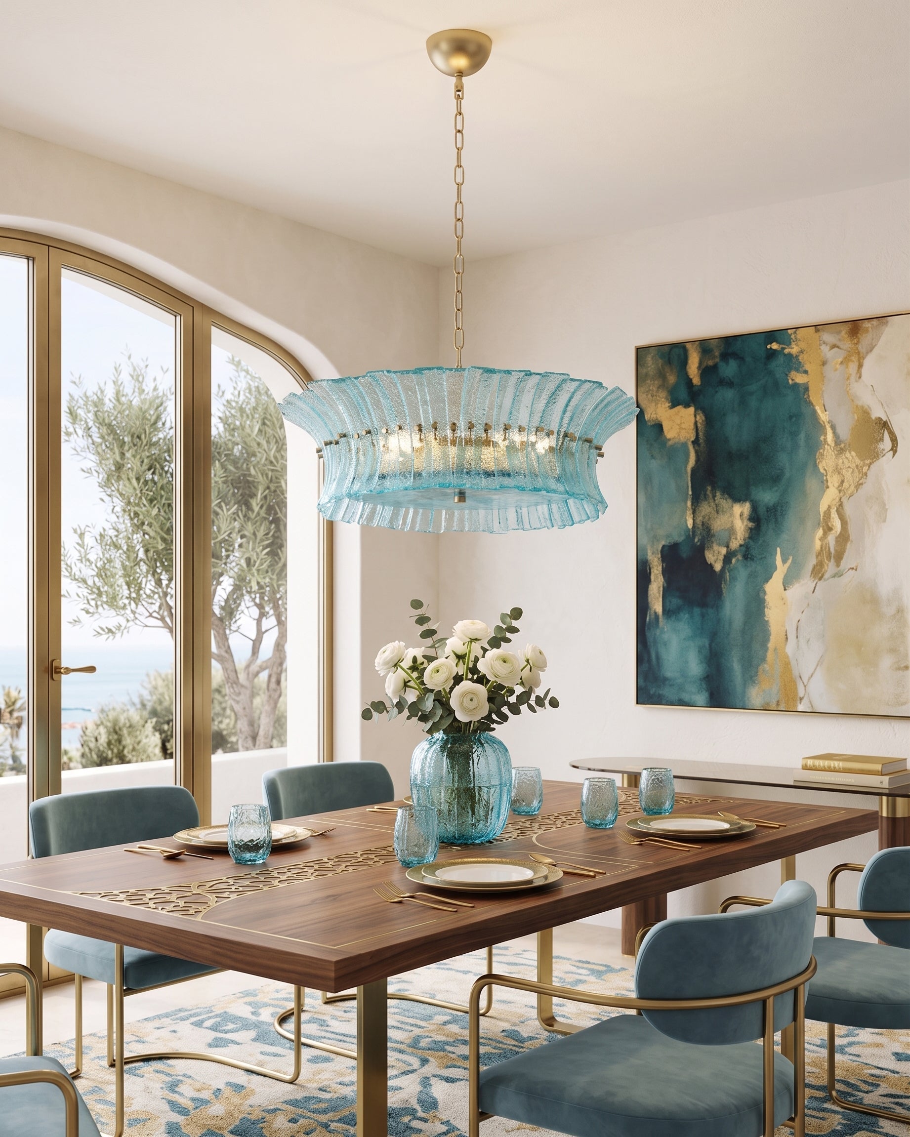 The Pink version of the Marin Glass Chandelier.