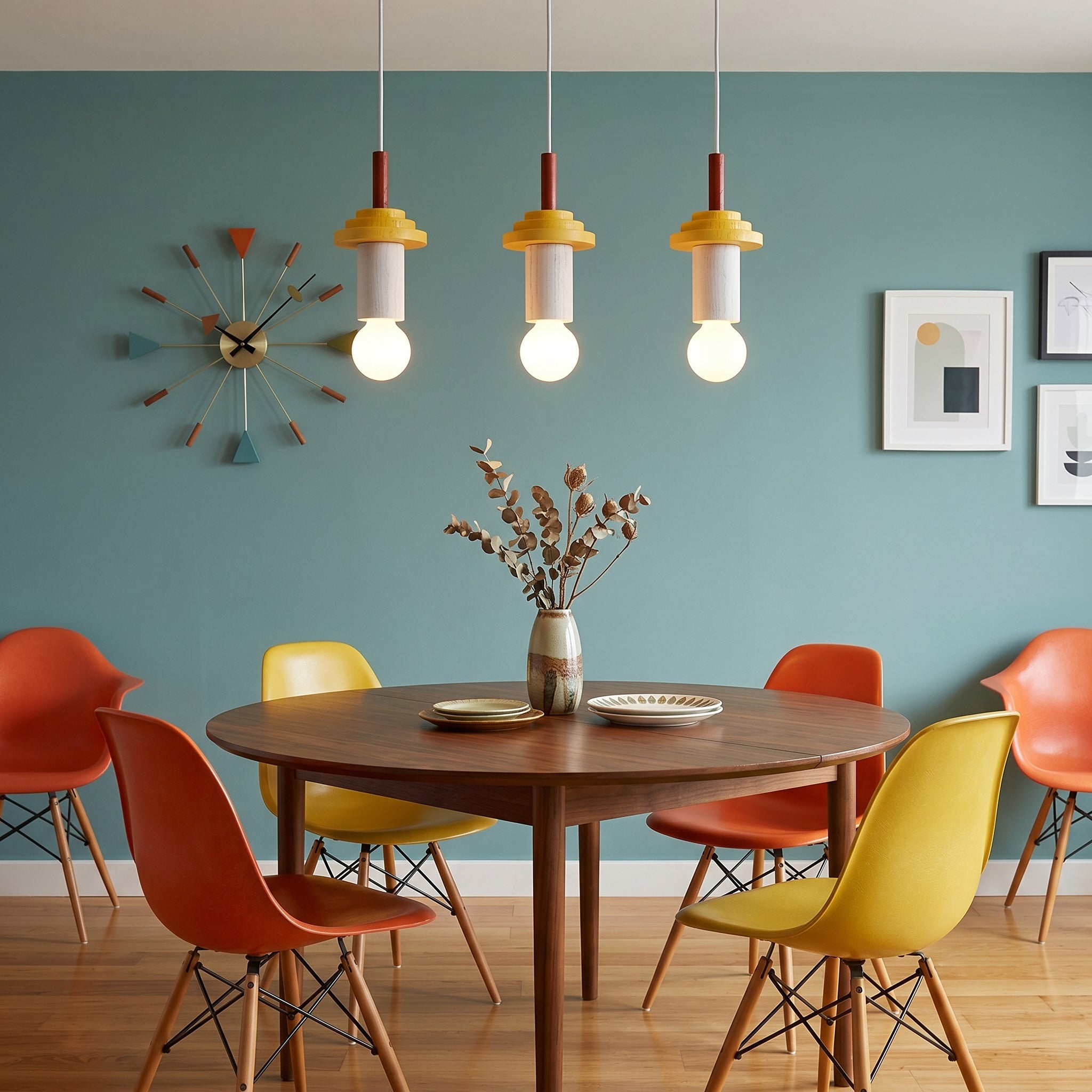 Lifestyle view of the Klee Geometric Pendant Light in a contemporary living space.