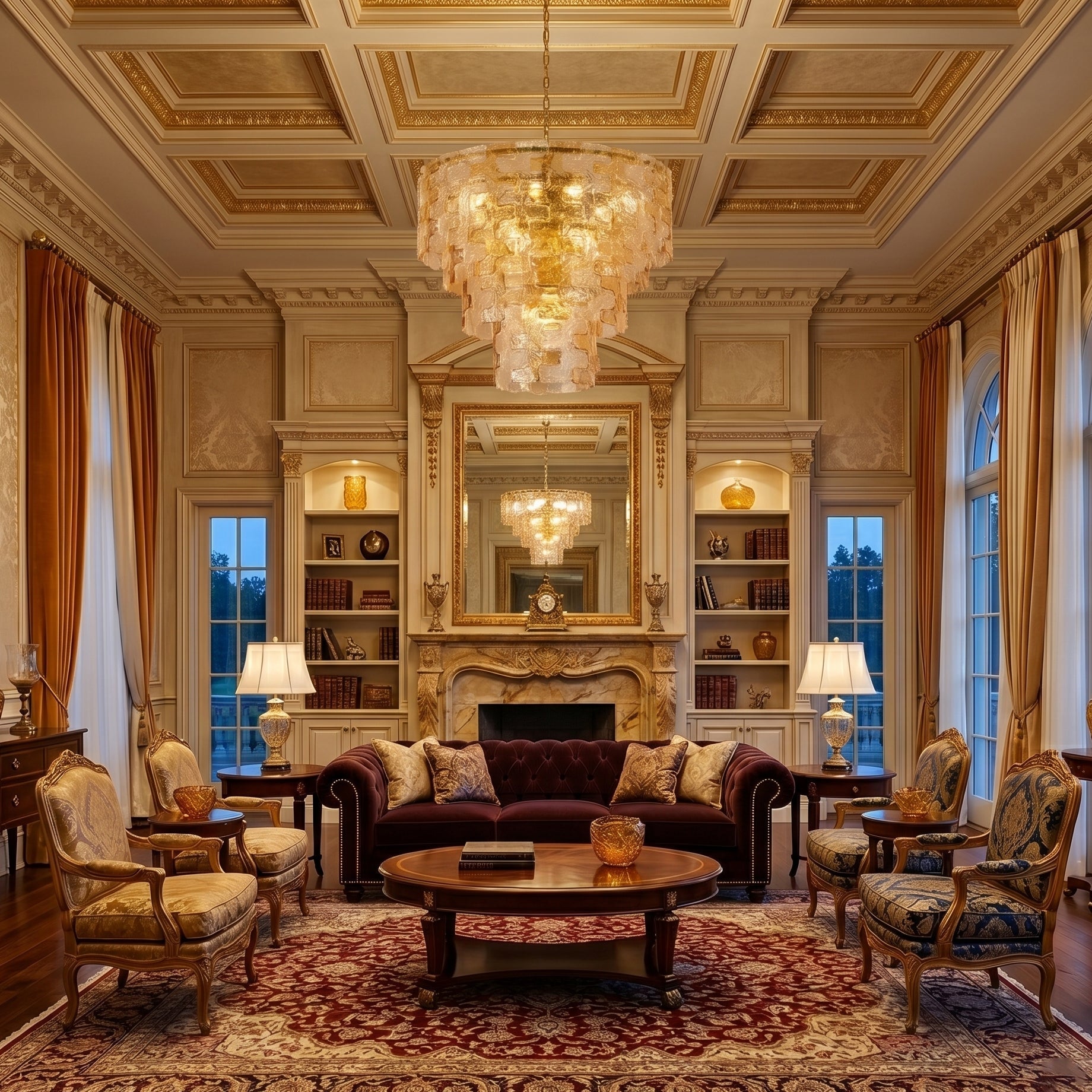 The medium 65cm Jigsaw Glass Chandelier above a formal dining table.