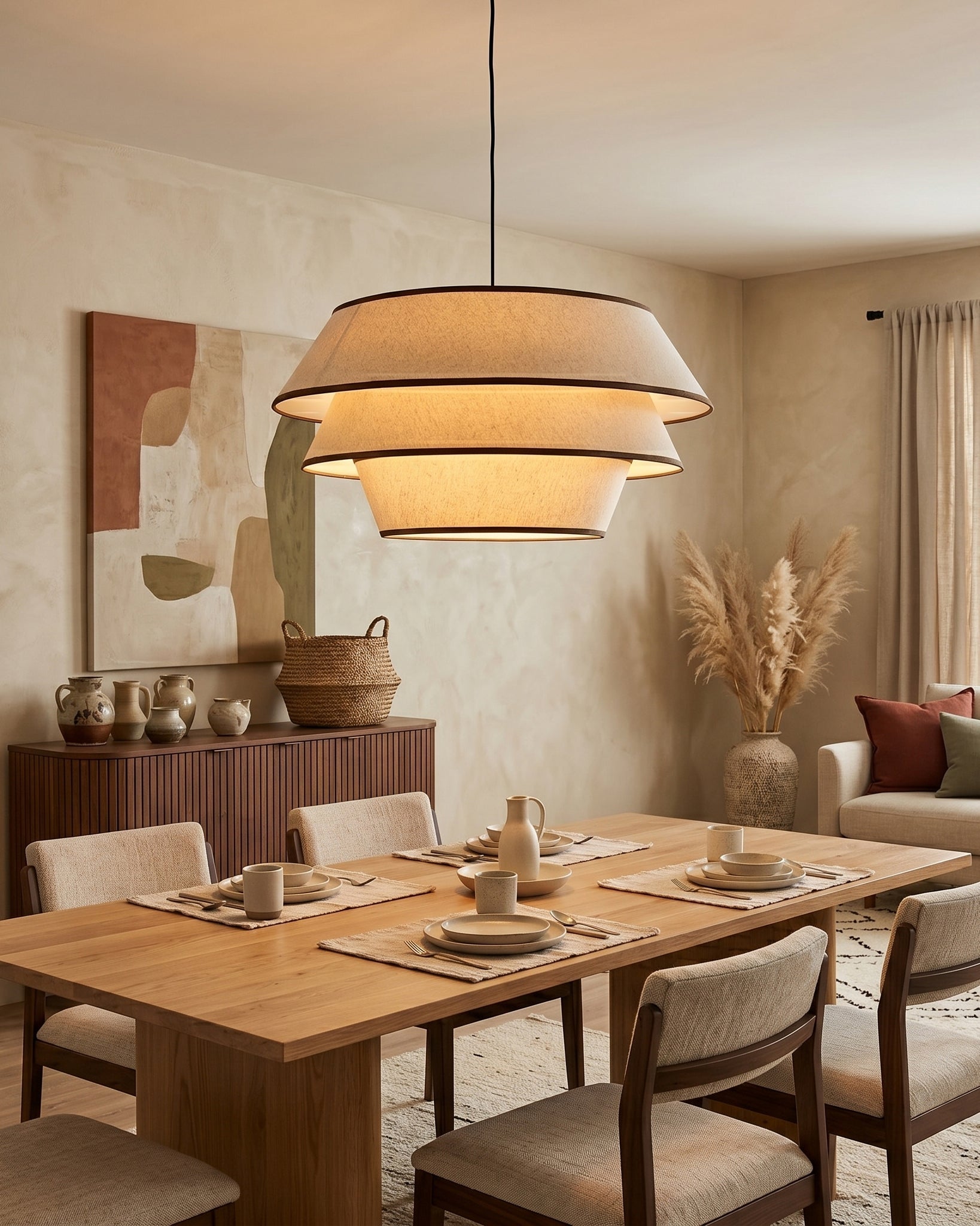 A large Auden Pendant Light serving as a centerpiece in a spacious living room.