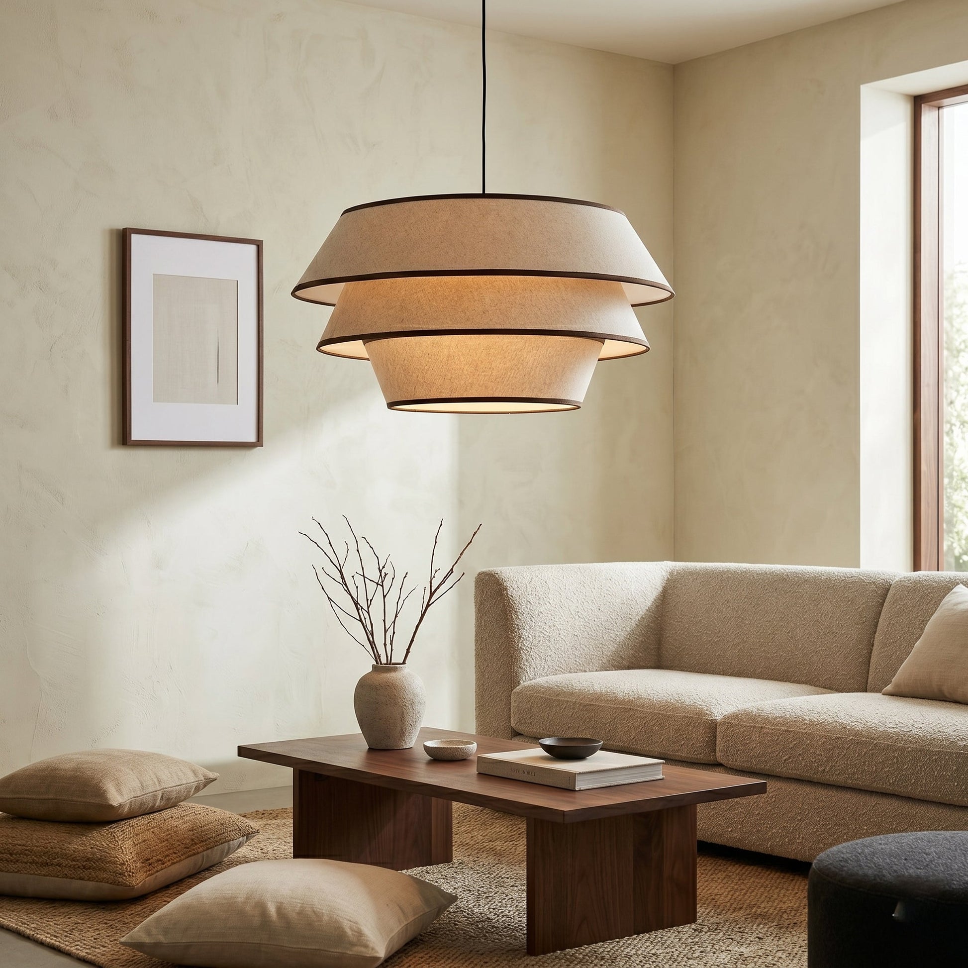 Auden Pendant Light hanging over a wooden dining table in a modern home.