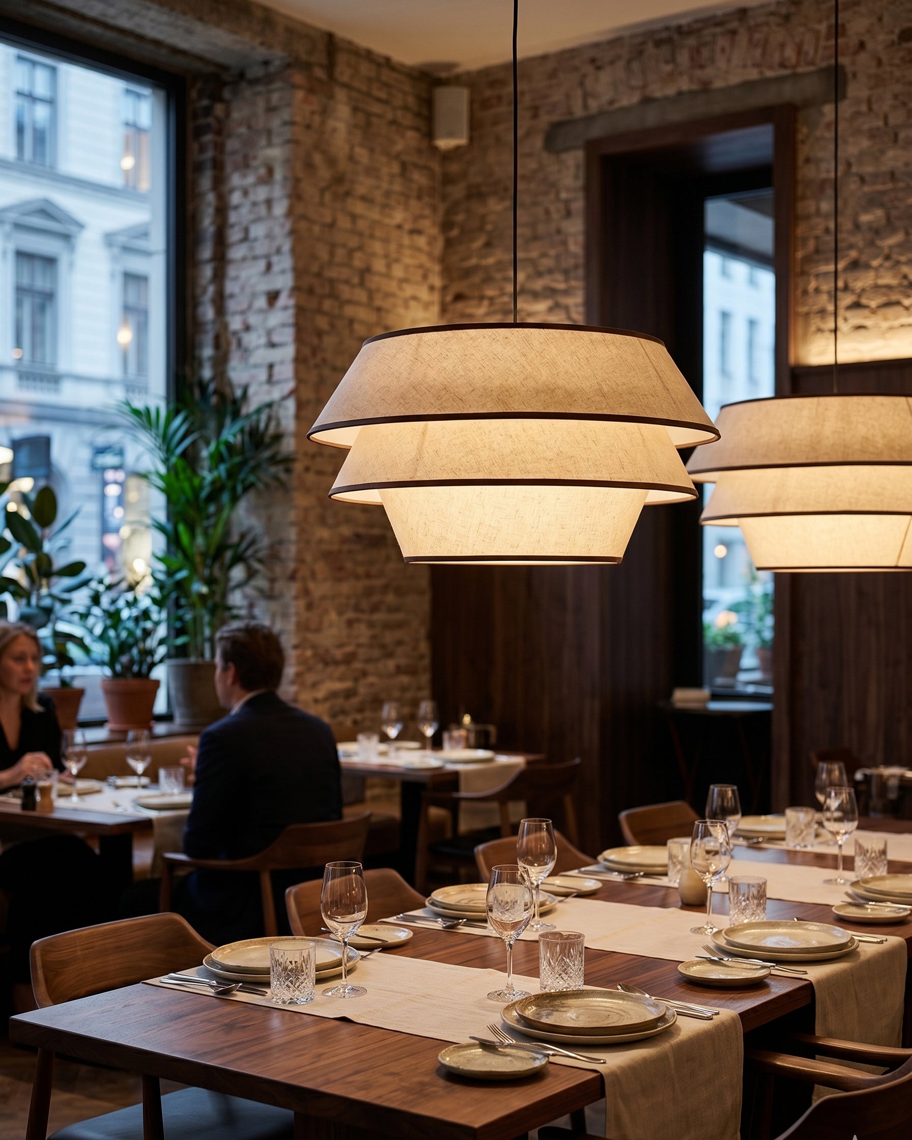 Angled view from below, showing the layered construction of the Auden Pendant Light.