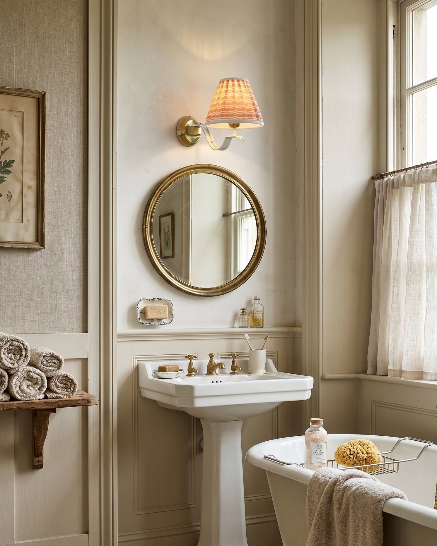 The sconce turned on, casting a warm glow.