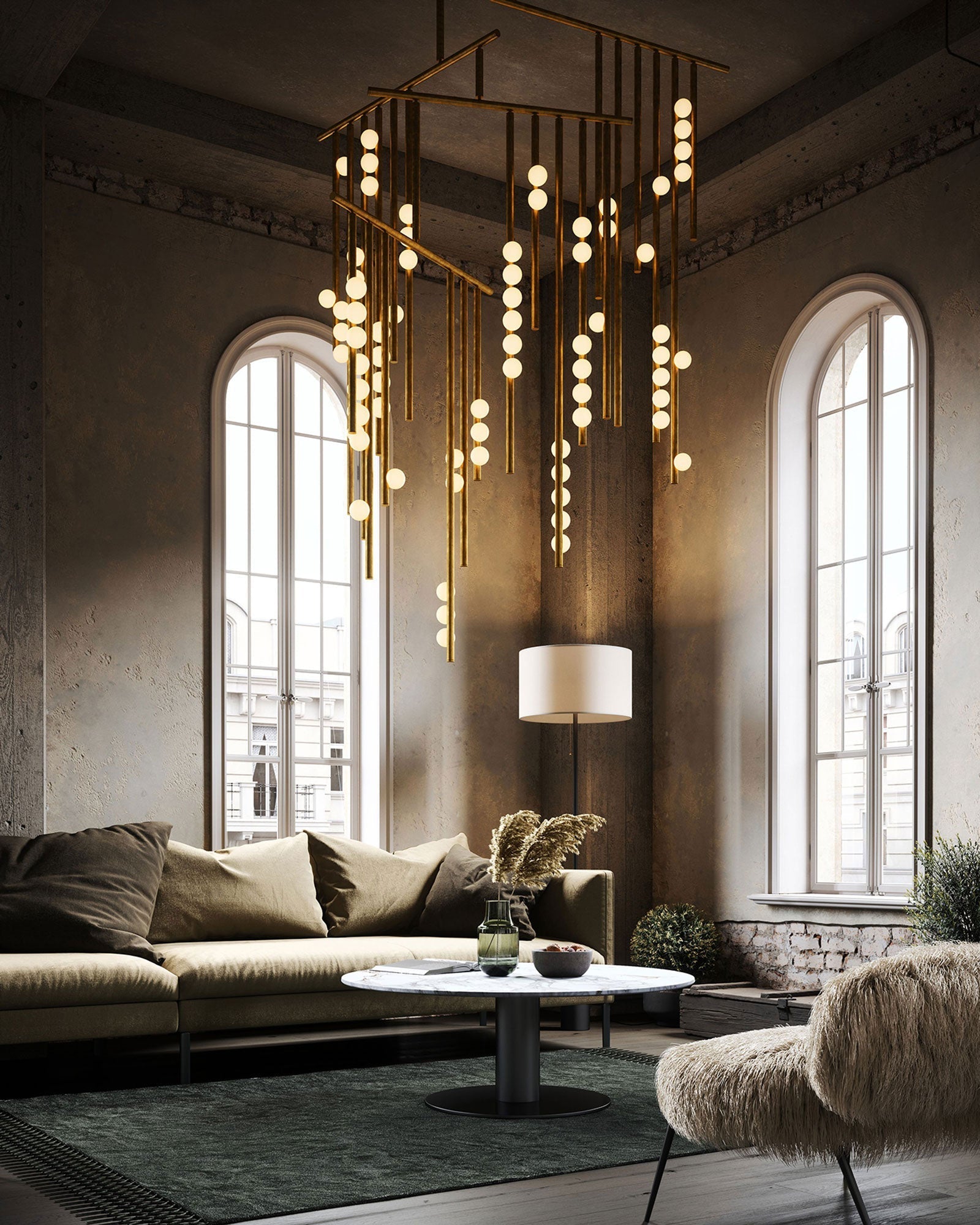 Bara Geometric Brass Linear Pendant Light Chandelier-Neutral Decor