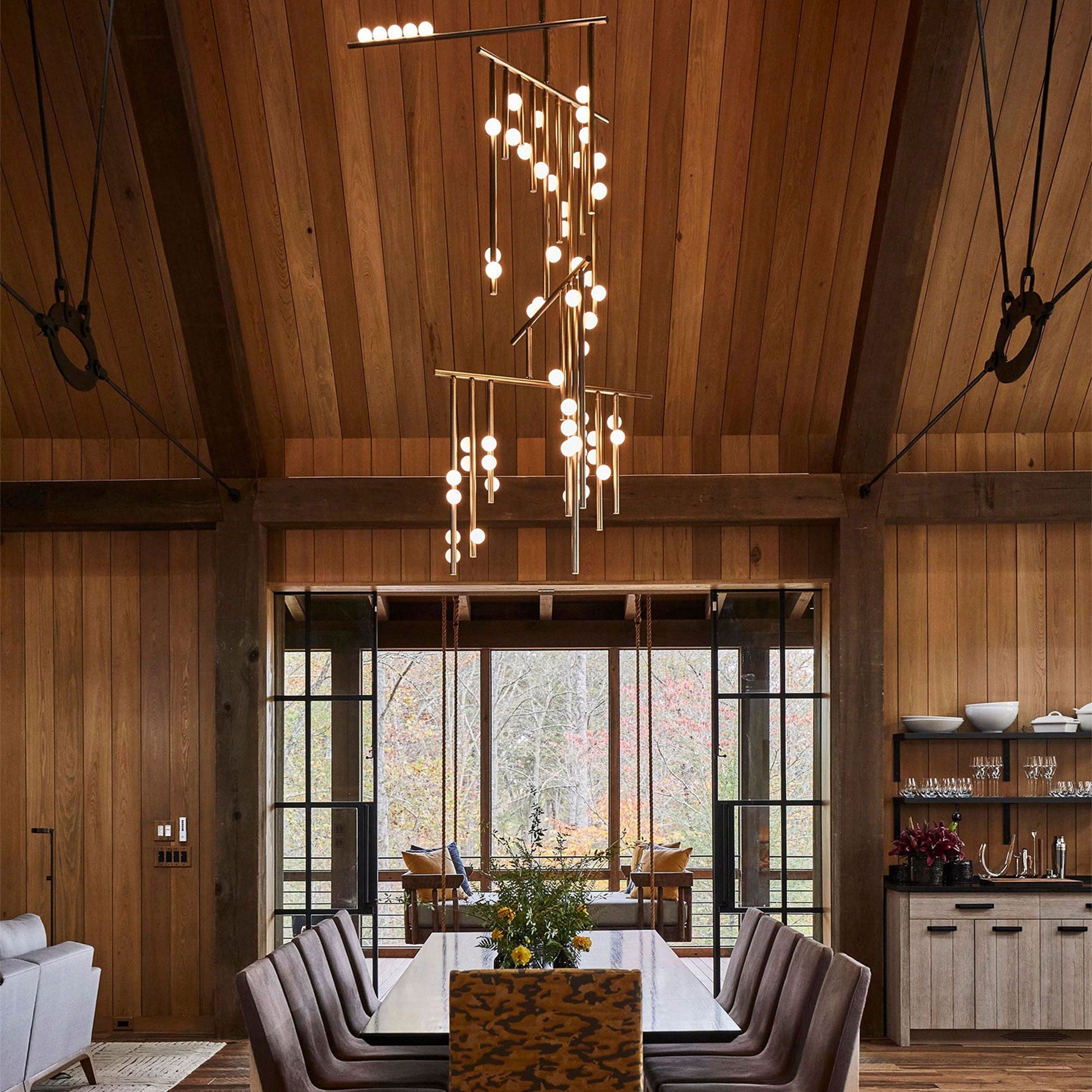 Bara Geometric Brass Linear Pendant Light Chandelier-Neutral Decor