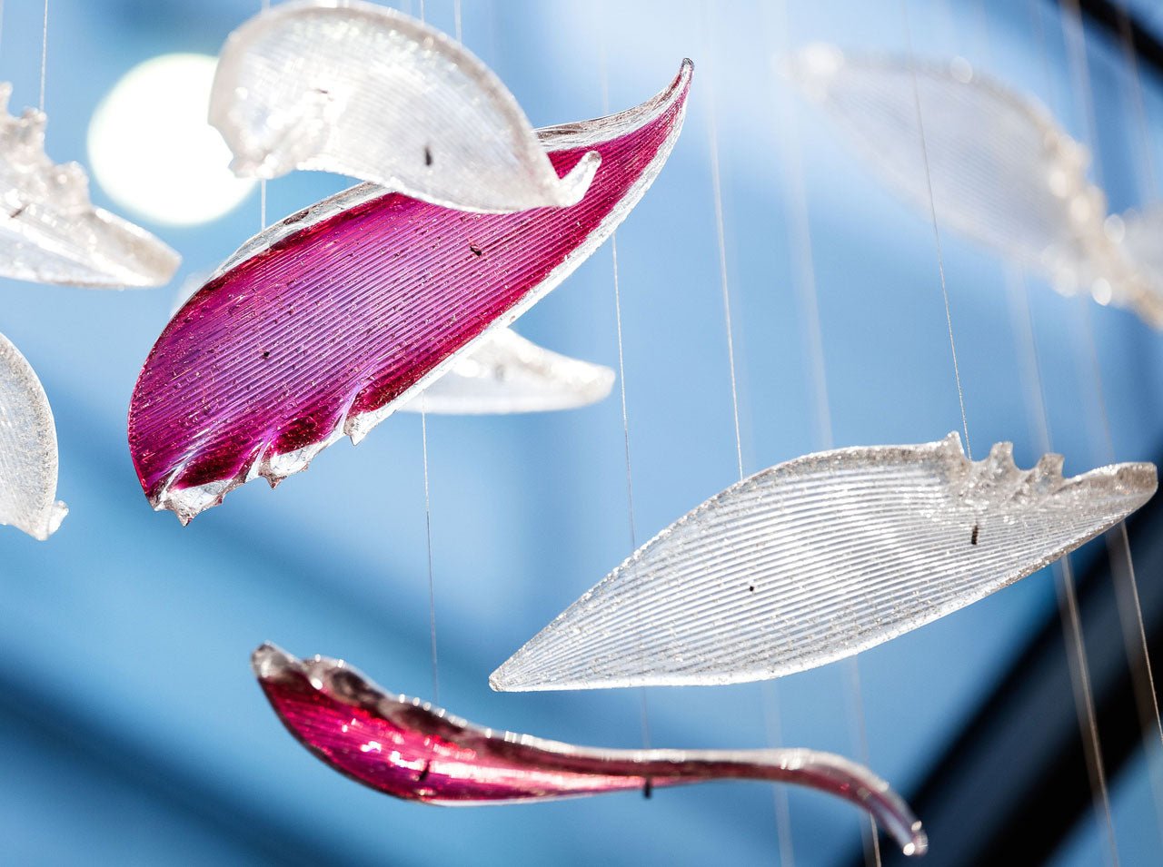 Zathaara Glass Feather Shape Chandelier-Neutral Decor