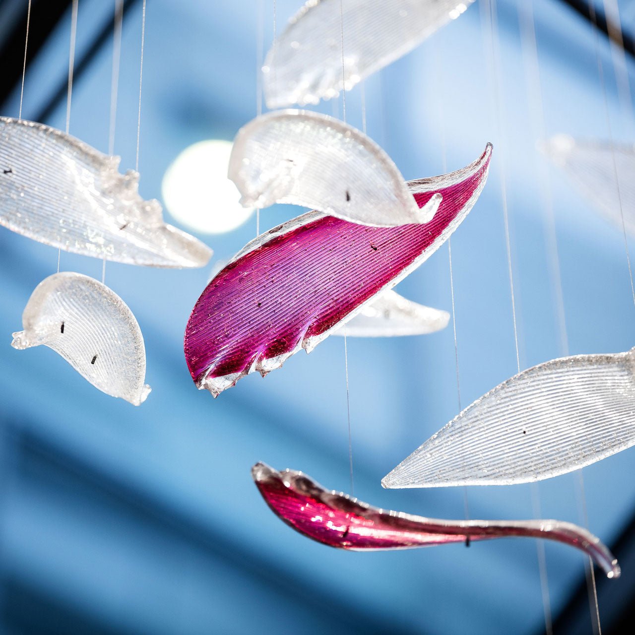 Zathaara Glass Feather Shape Chandelier-Neutral Decor