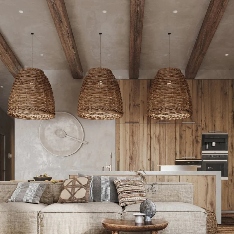Muto Vintage Rustic LED Pendant Light Rattan Living Room Bedroom - Neutral Decor