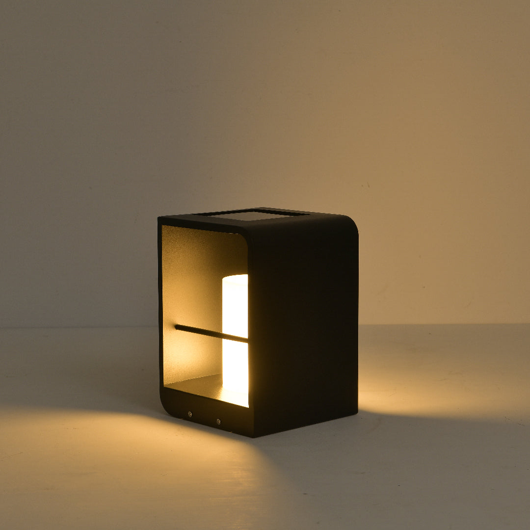 Ray Minimalist Cuboid Candle Solar Outdoor Floor Lamp Black - Neutral Decor