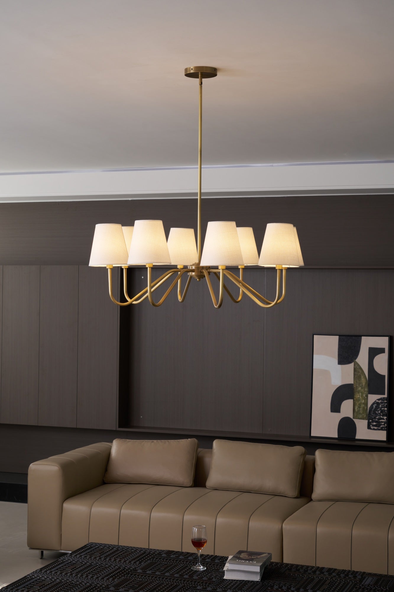 Viraean Vintage Industrial Brass Fabric Chandelier-Neutral Decor