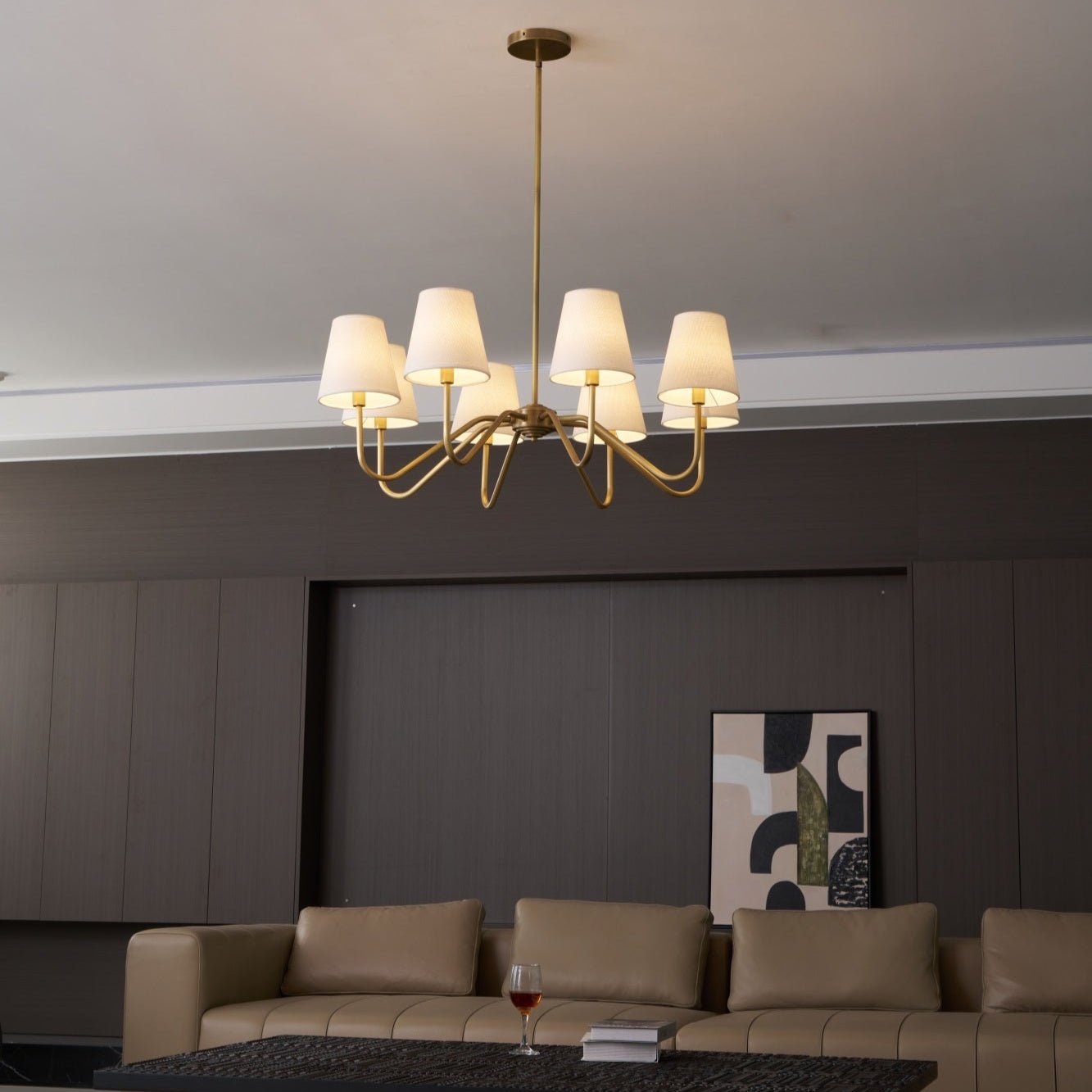 Viraean Vintage Industrial Brass Fabric Chandelier-Neutral Decor