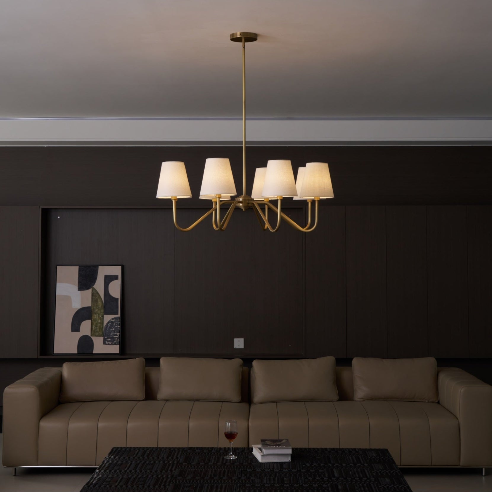 Viraean Vintage Industrial Brass Fabric Chandelier-Neutral Decor