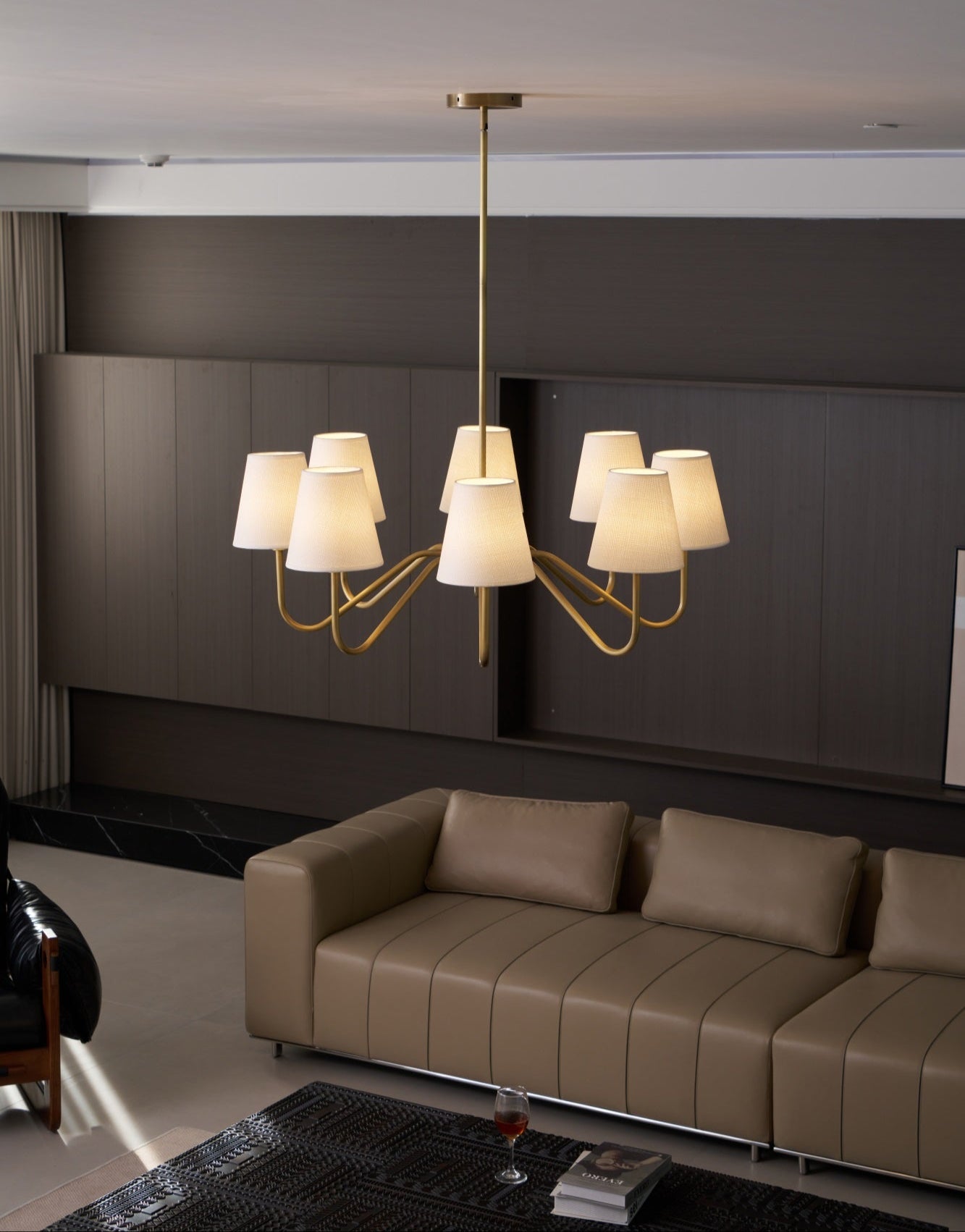 Viraean Vintage Industrial Brass Fabric Chandelier-Neutral Decor
