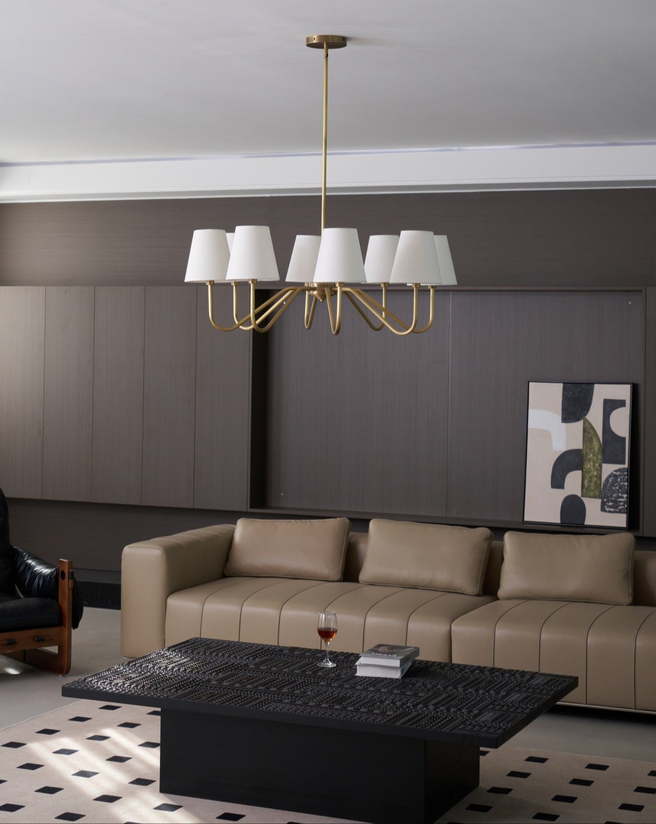 Viraean Vintage Industrial Brass Fabric Chandelier-Neutral Decor