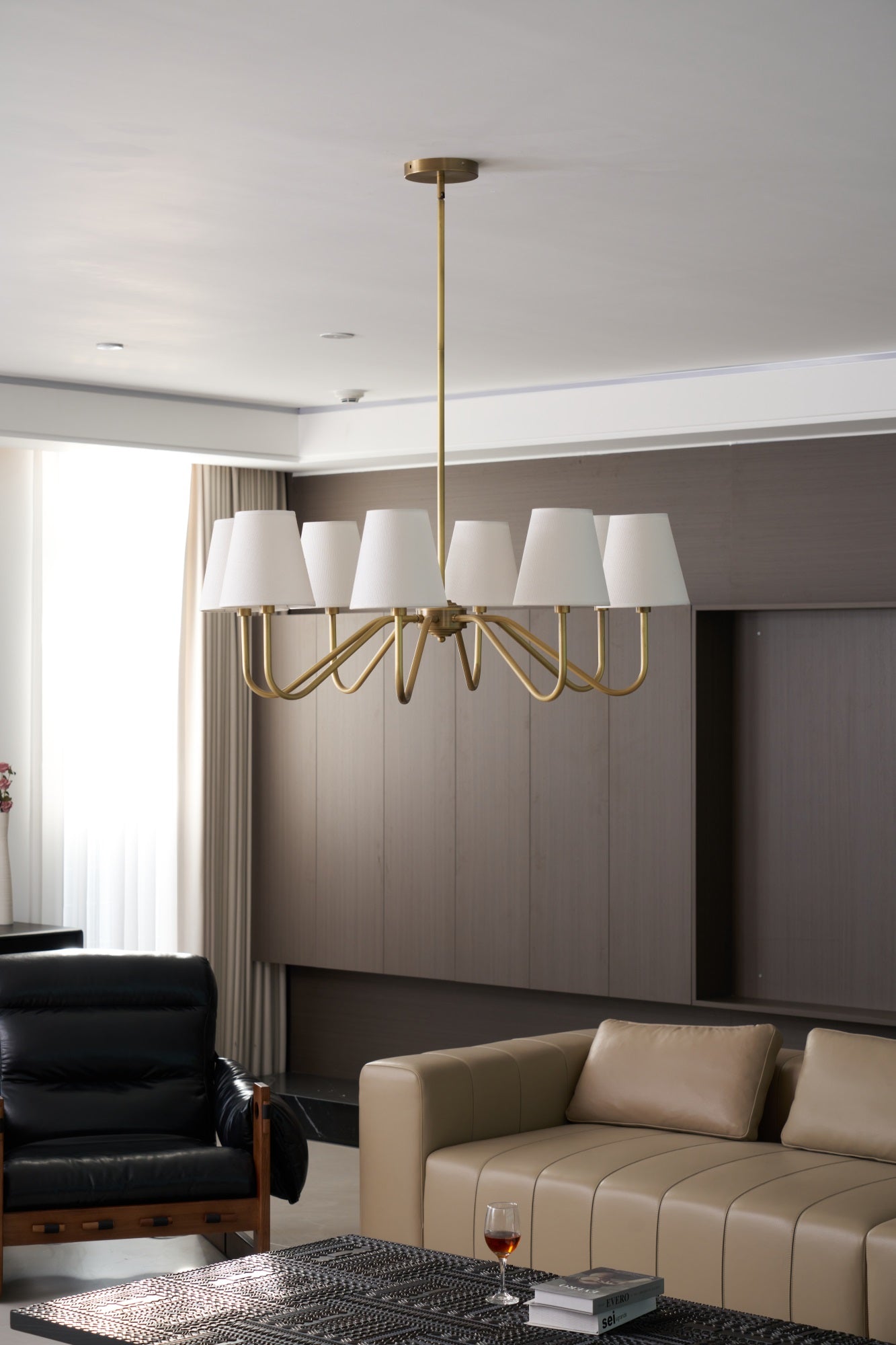 Viraean Vintage Industrial Brass Fabric Chandelier-Neutral Decor