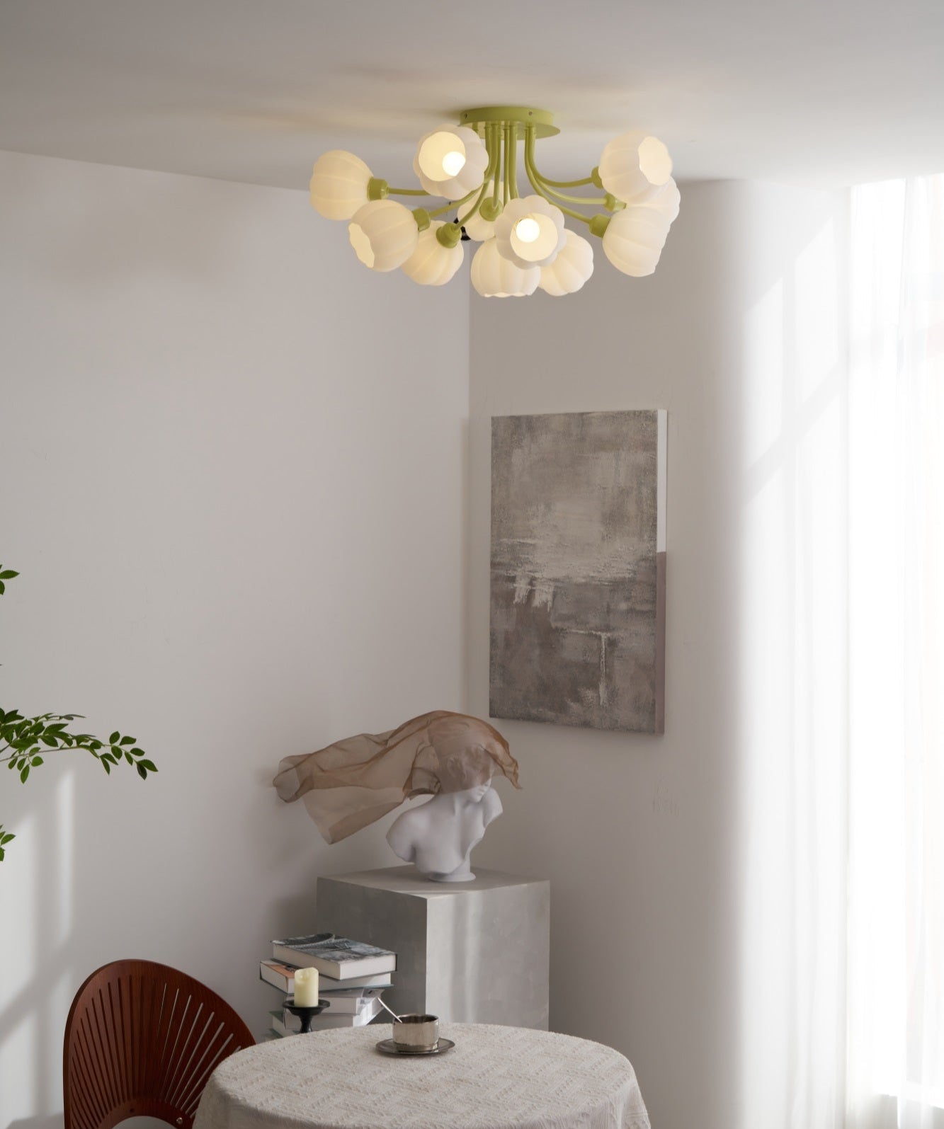 Zenorarae Elegance Matcha Glass Ceiling Lamp-Neutral Decor