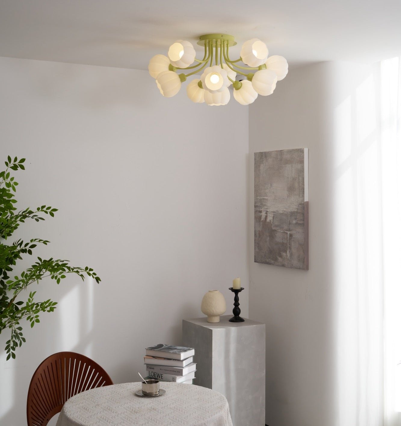 Zenorarae Elegance Matcha Glass Ceiling Lamp-Neutral Decor