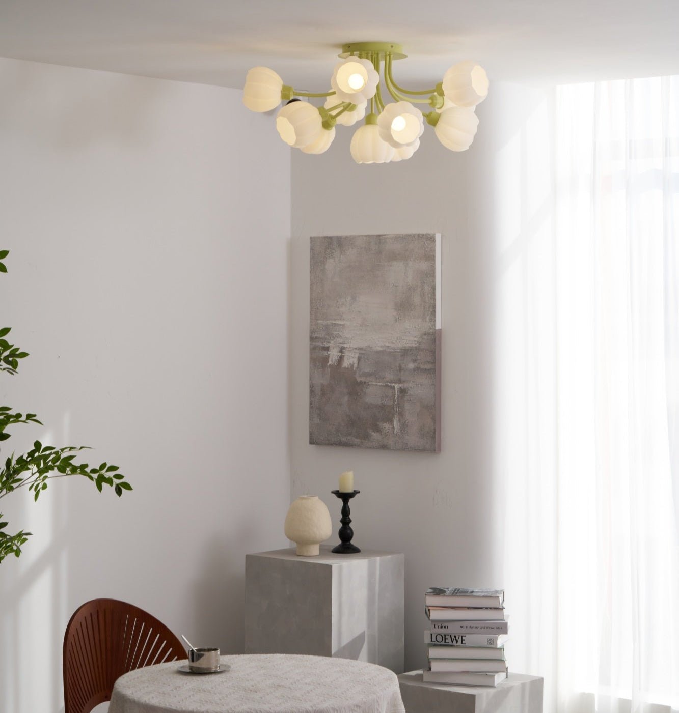 Zenorarae Elegance Matcha Glass Ceiling Lamp-Neutral Decor