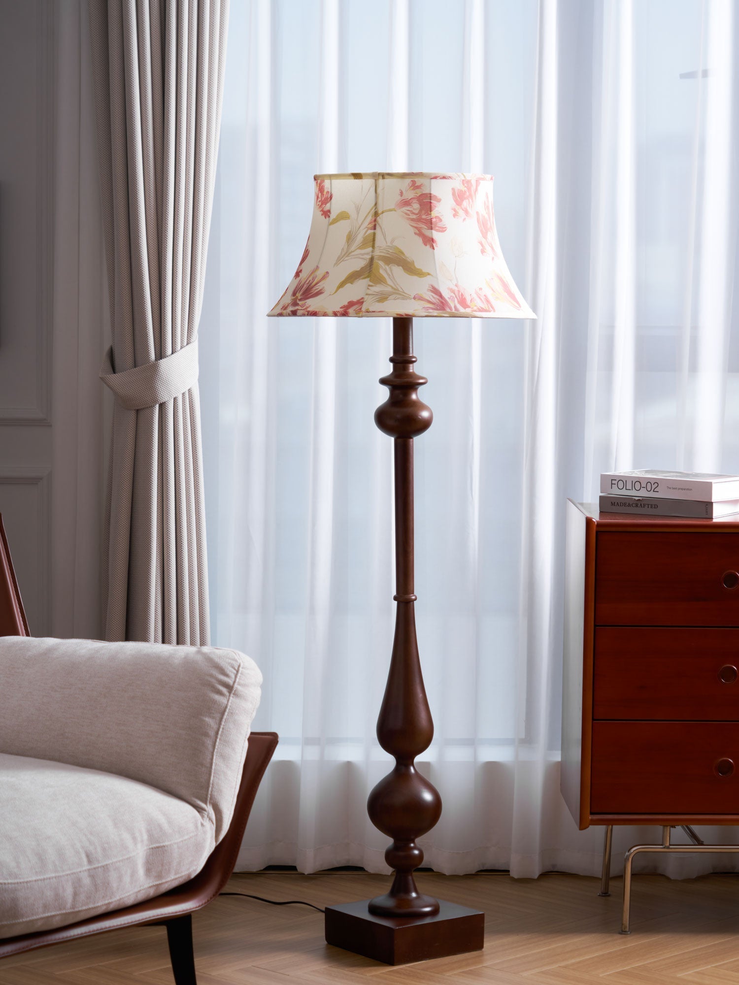 Floren Wood Fabric Classic Floor Lamp-Neutral Decor