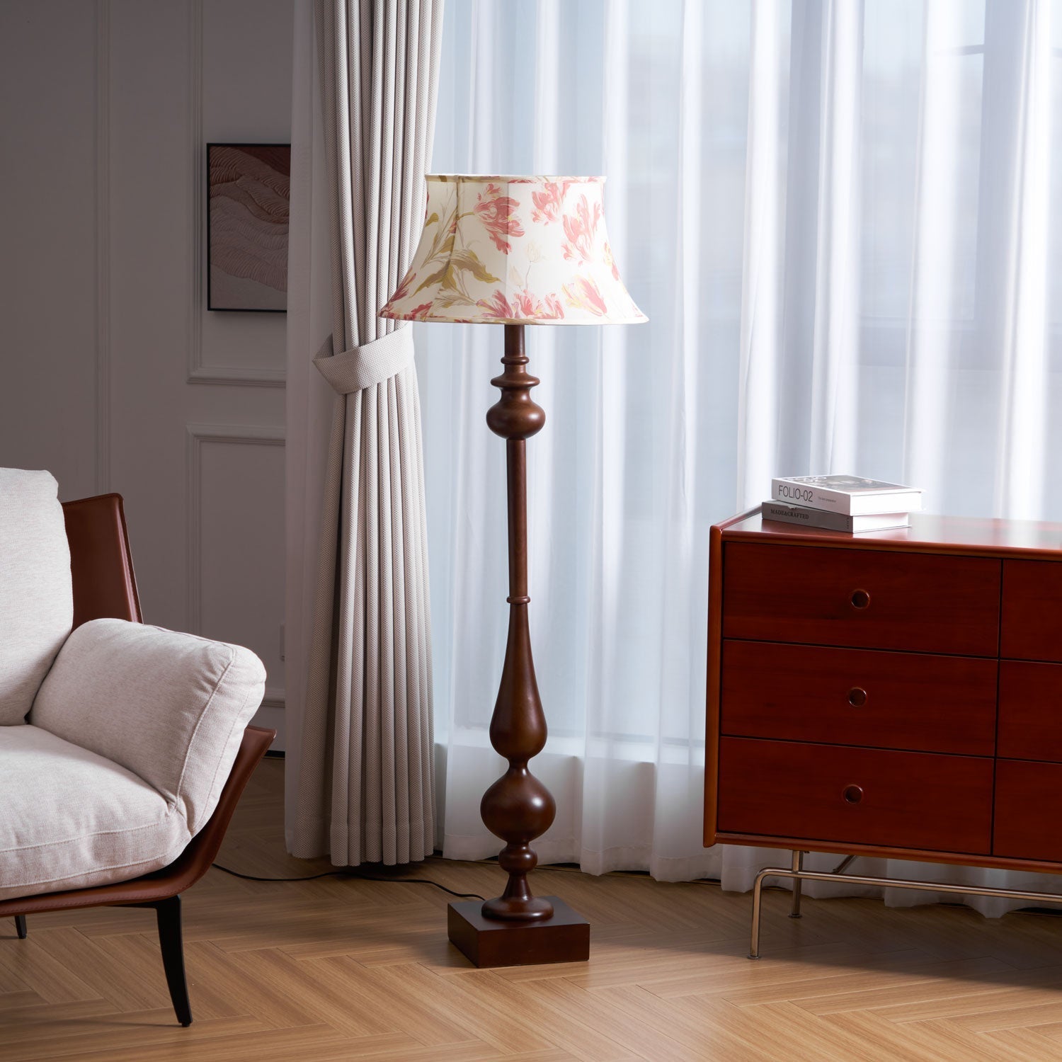 Floren Wood Fabric Classic Floor Lamp-Neutral Decor