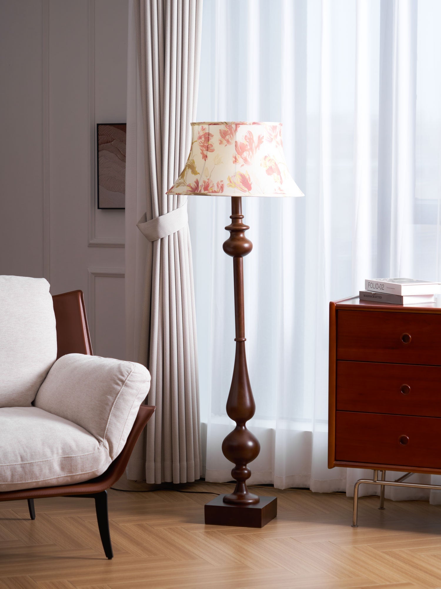 Floren Wood Fabric Classic Floor Lamp-Neutral Decor