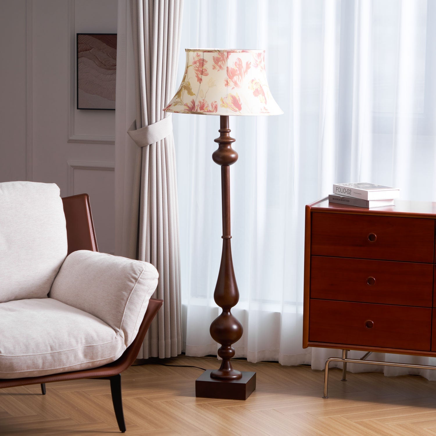 Floren Wood Fabric Classic Floor Lamp-Neutral Decor