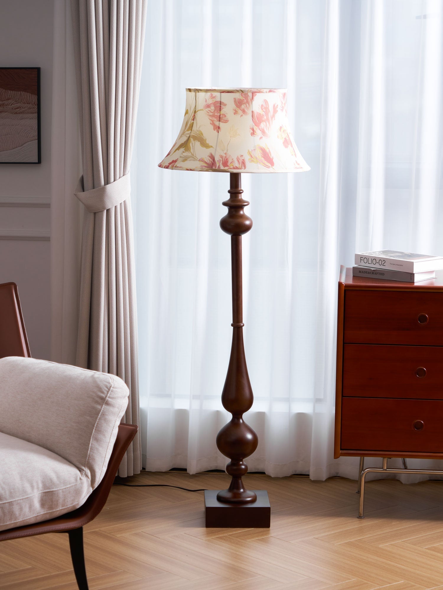 Floren Wood Fabric Classic Floor Lamp-Neutral Decor