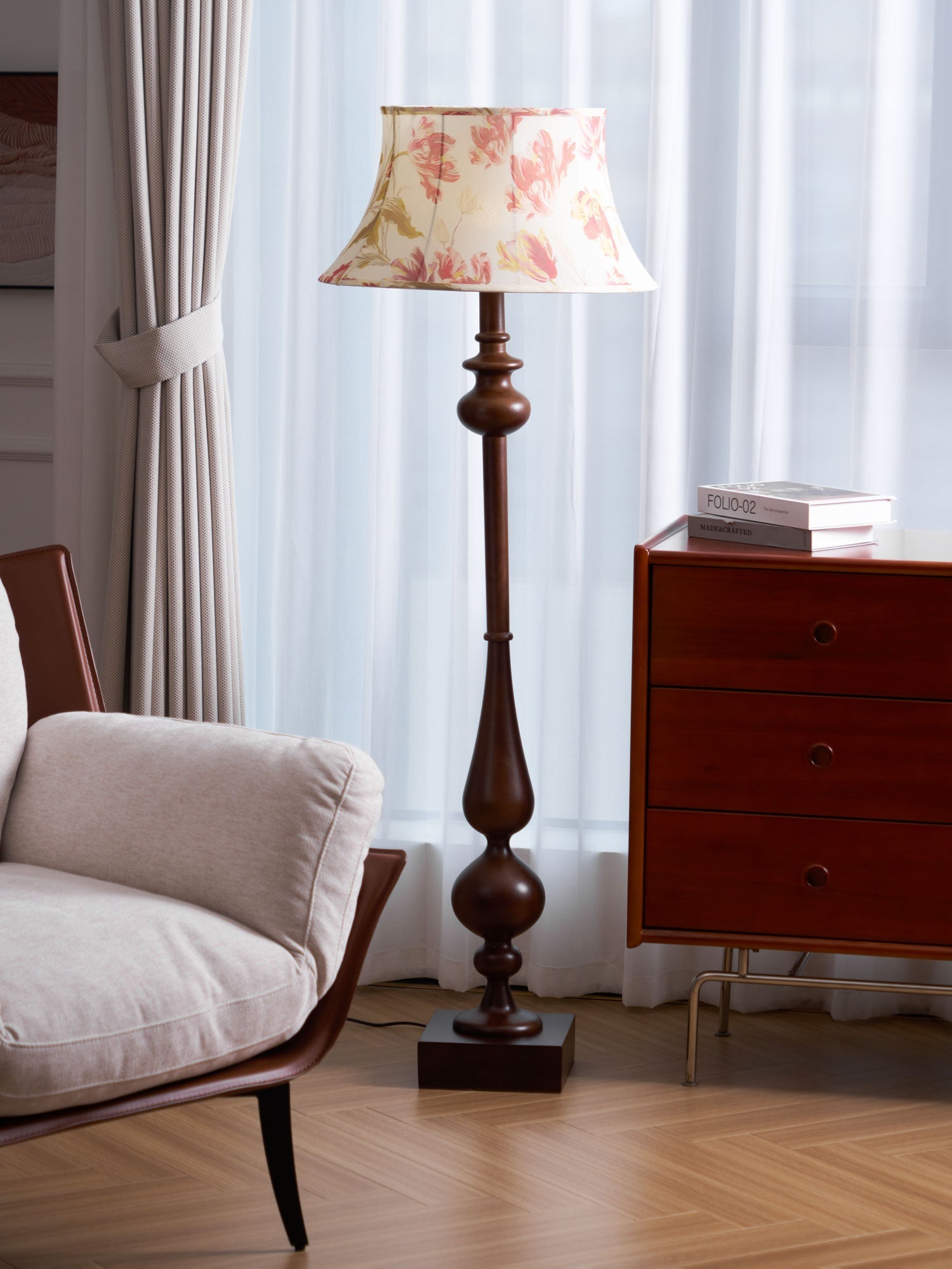 Floren Wood Fabric Classic Floor Lamp-Neutral Decor