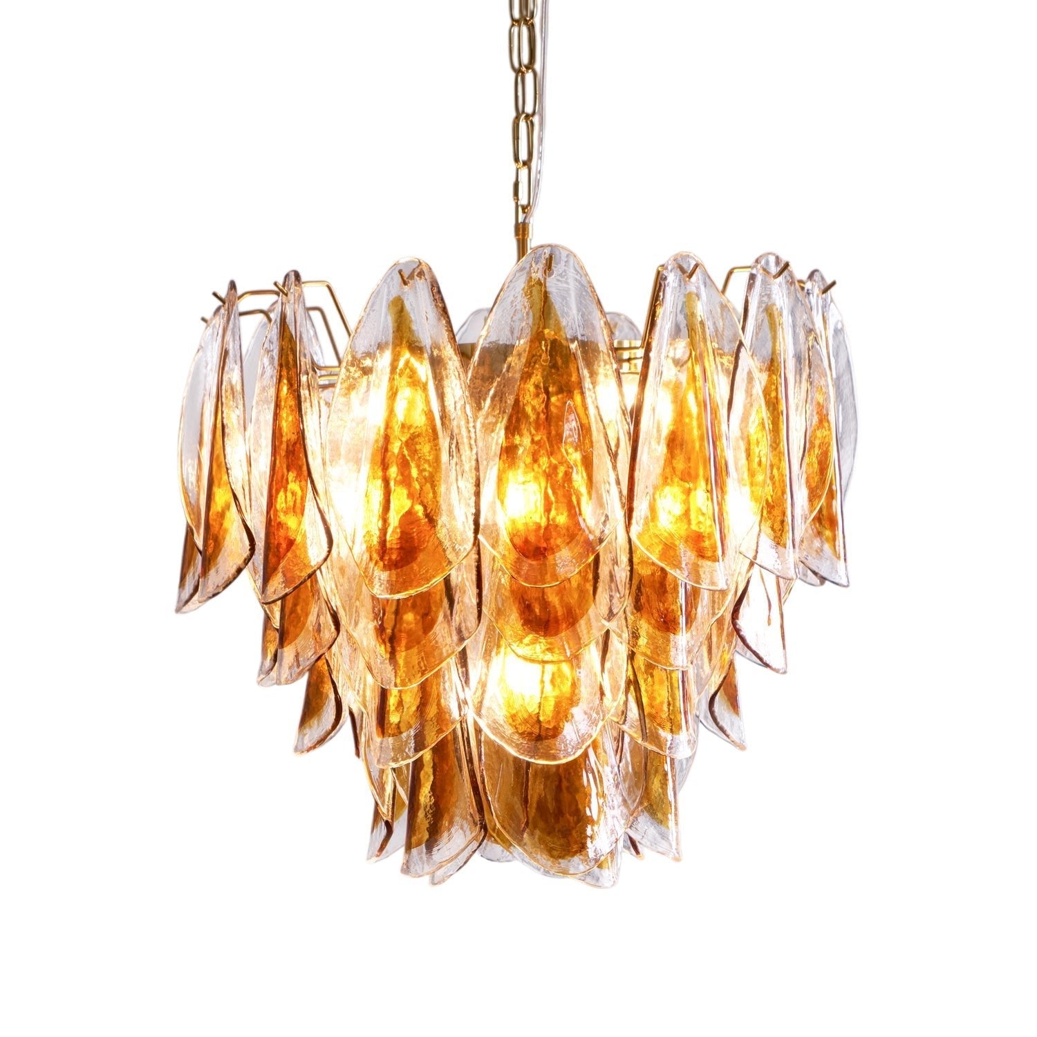Aurora Chandelier Amber Leaf Glass Layered Organic Warmth-Neutral Decor