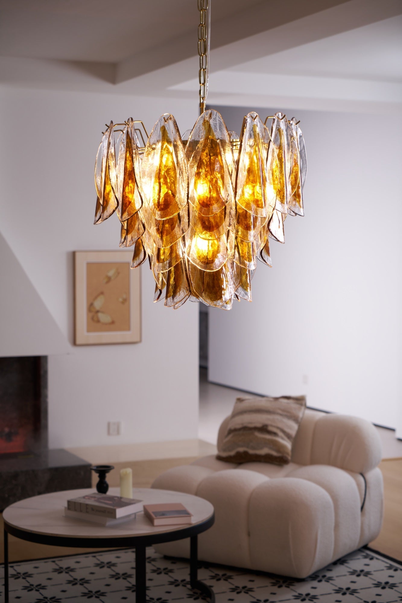 Aurora Chandelier Amber Leaf Glass Layered Organic Warmth-Neutral Decor