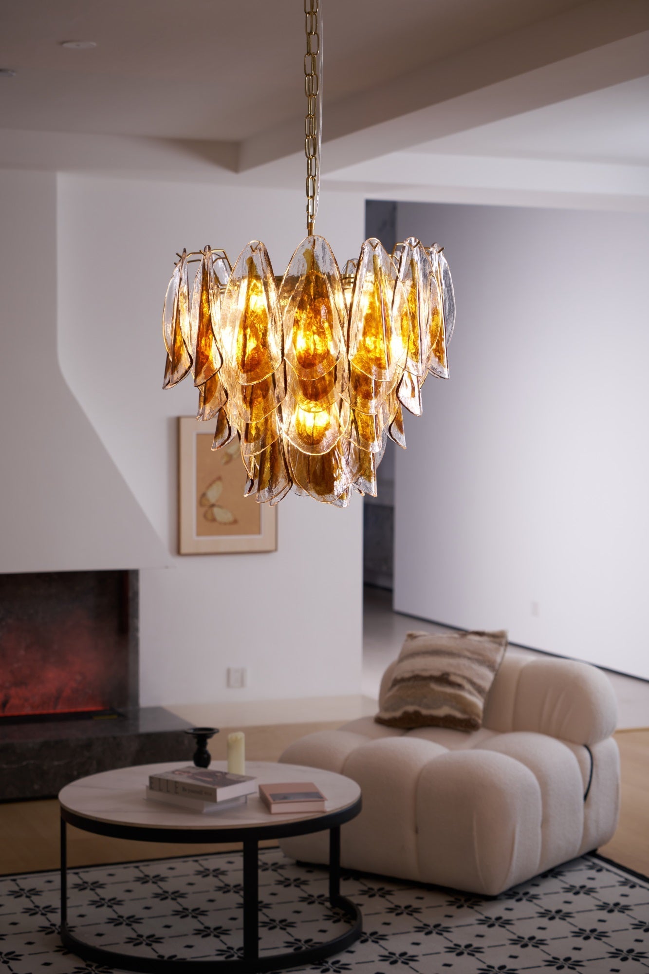 Aurora Chandelier Amber Leaf Glass Layered Organic Warmth-Neutral Decor