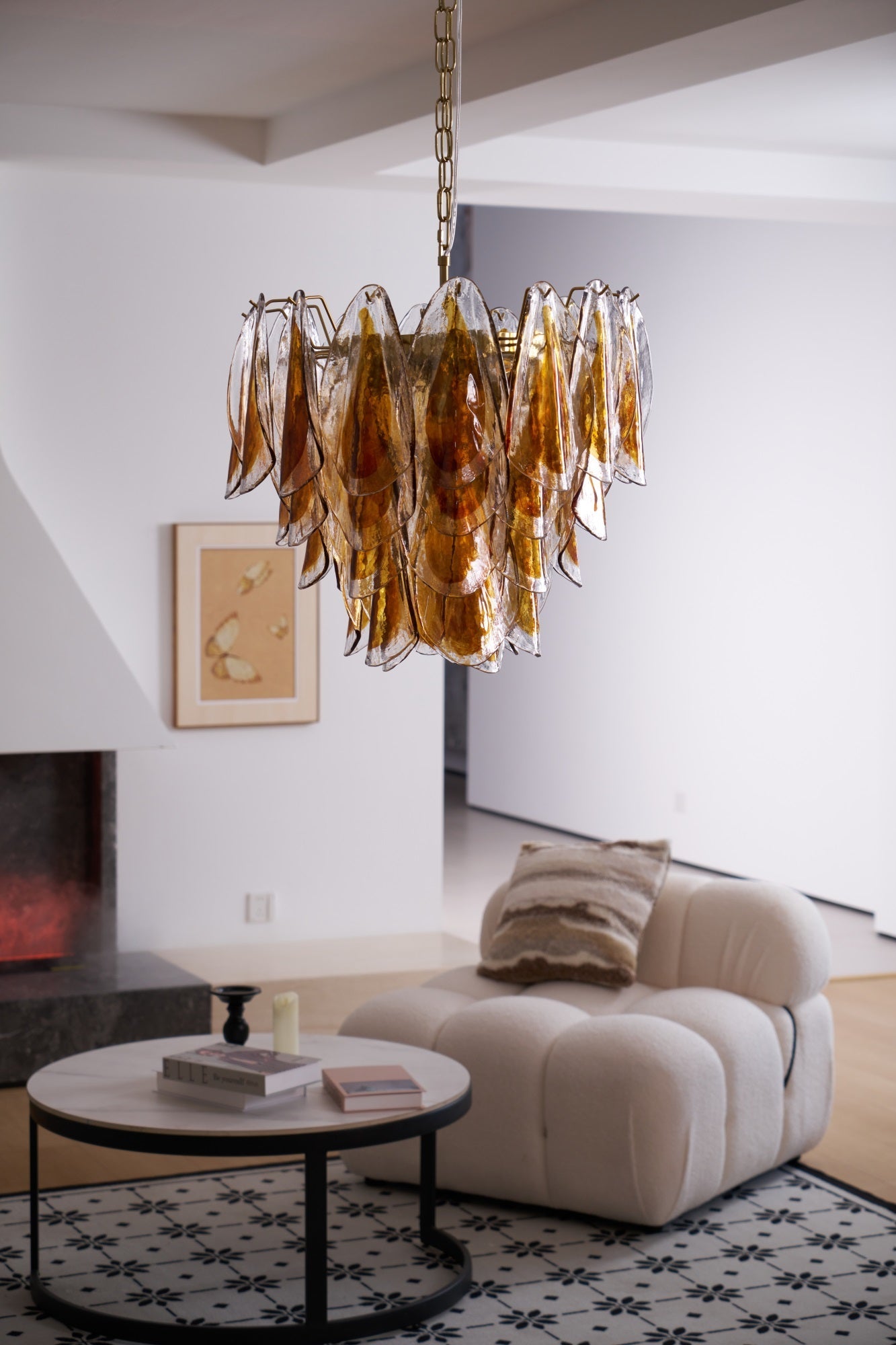 Aurora Chandelier Amber Leaf Glass Layered Organic Warmth-Neutral Decor
