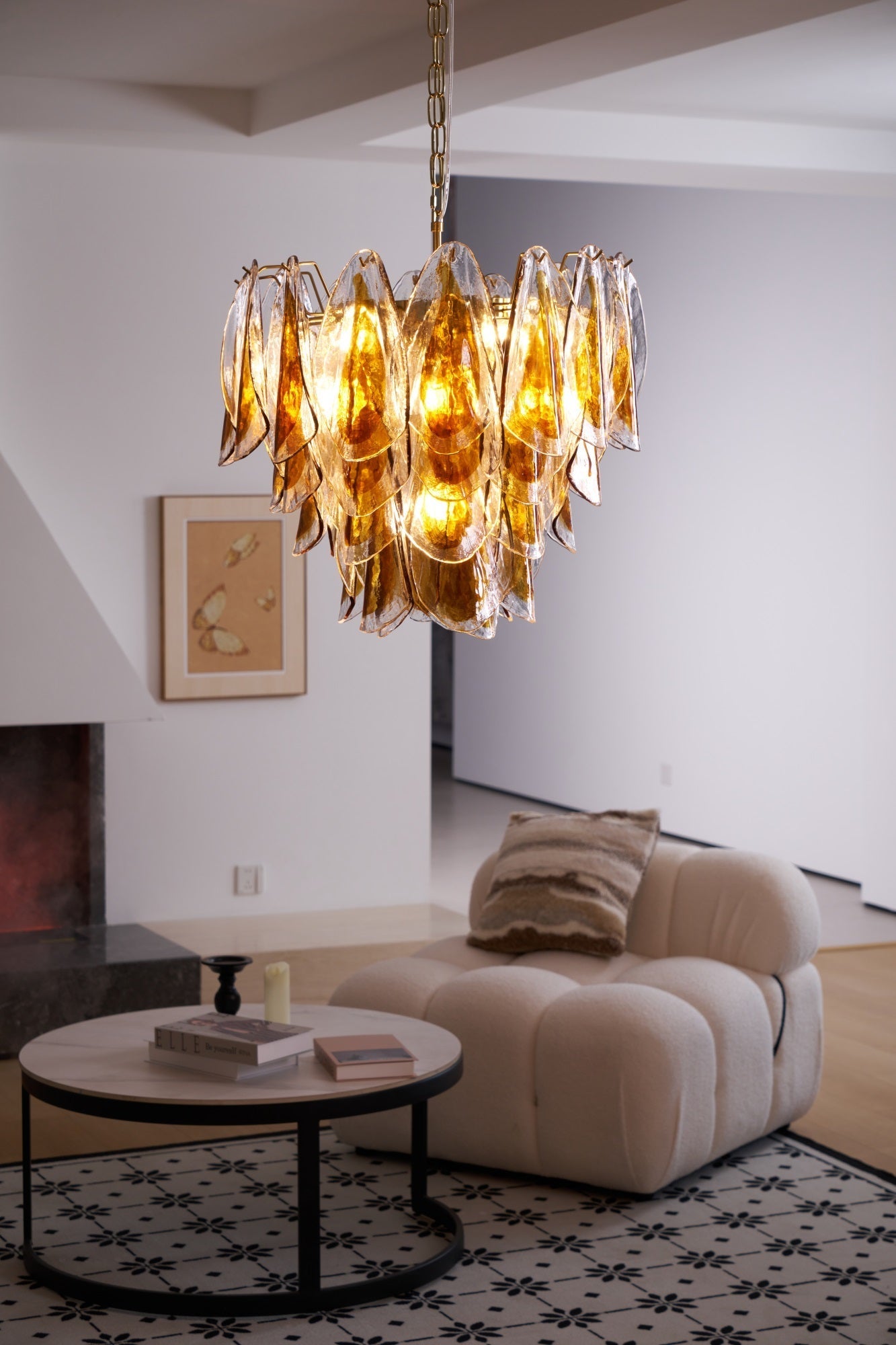 Aurora Chandelier Amber Leaf Glass Layered Organic Warmth-Neutral Decor