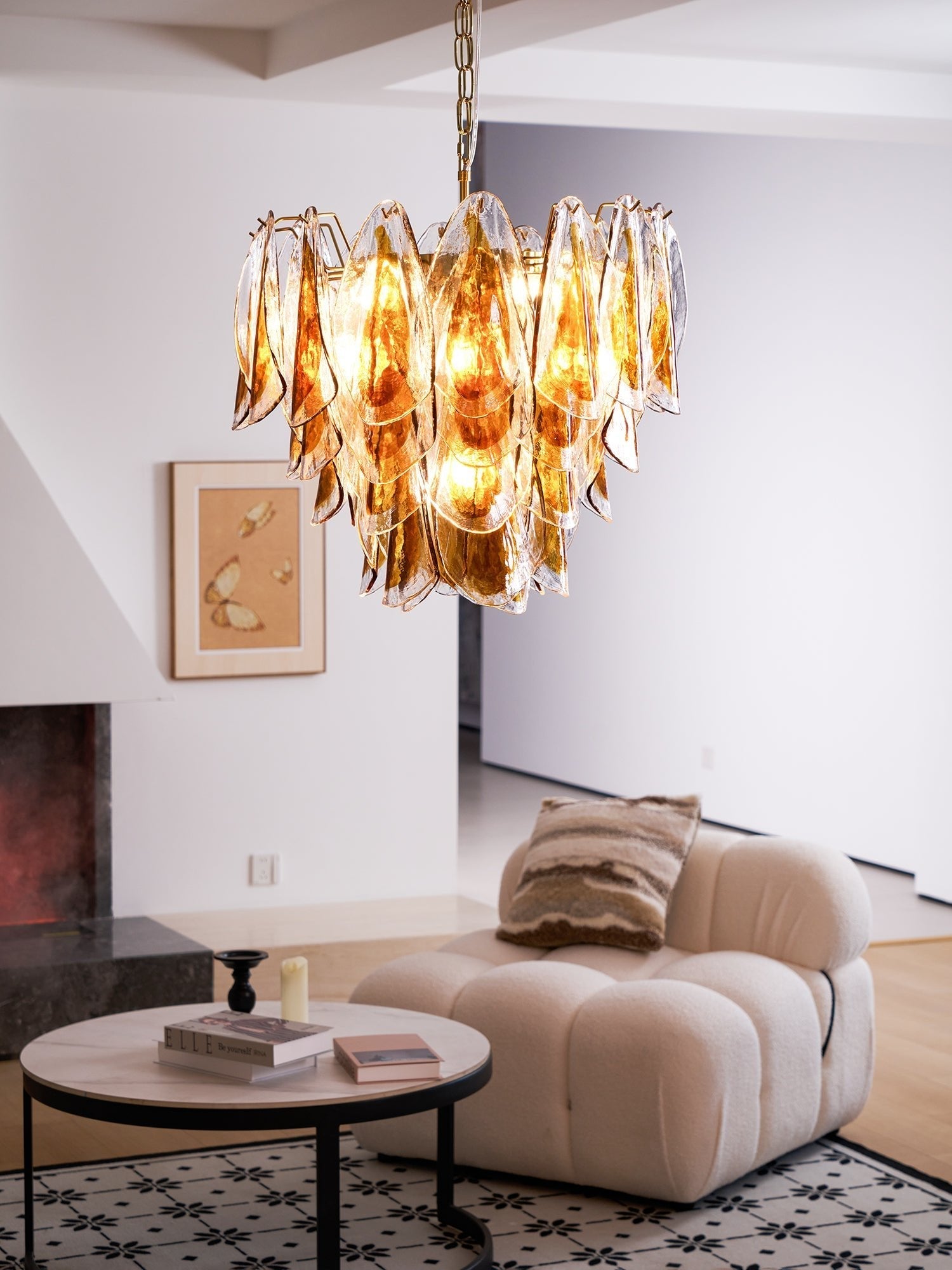 Aurora Chandelier Amber Leaf Glass Layered Organic Warmth-Neutral Decor