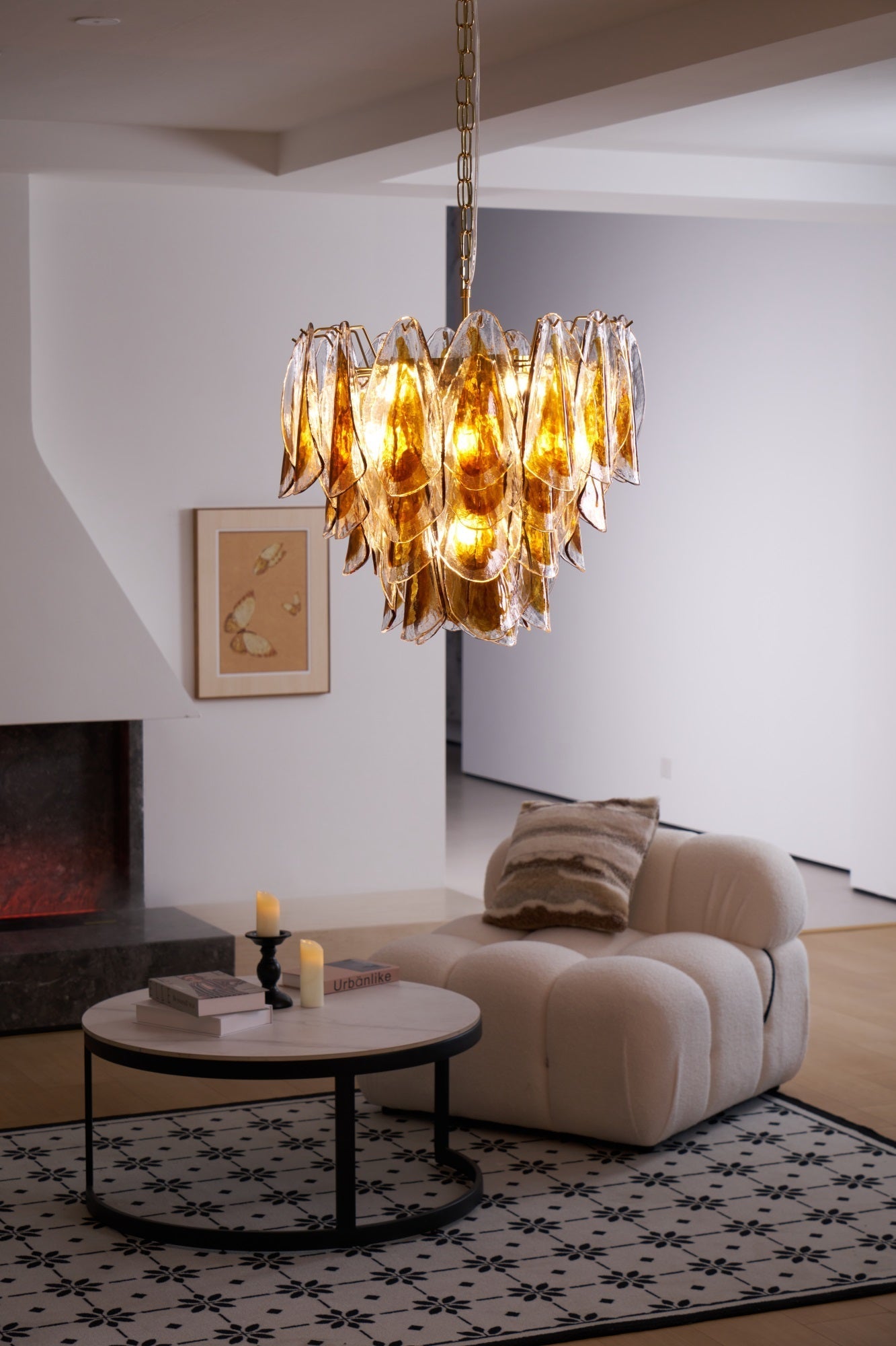 Aurora Chandelier Amber Leaf Glass Layered Organic Warmth-Neutral Decor