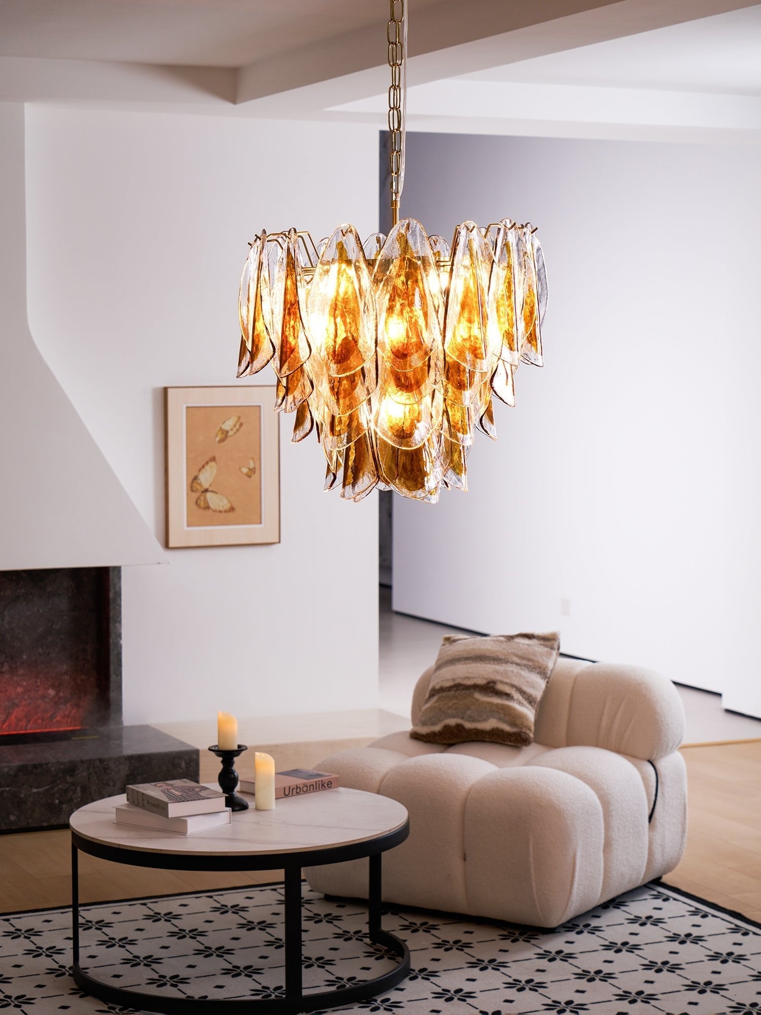 Aurora Chandelier Amber Leaf Glass Layered Organic Warmth-Neutral Decor
